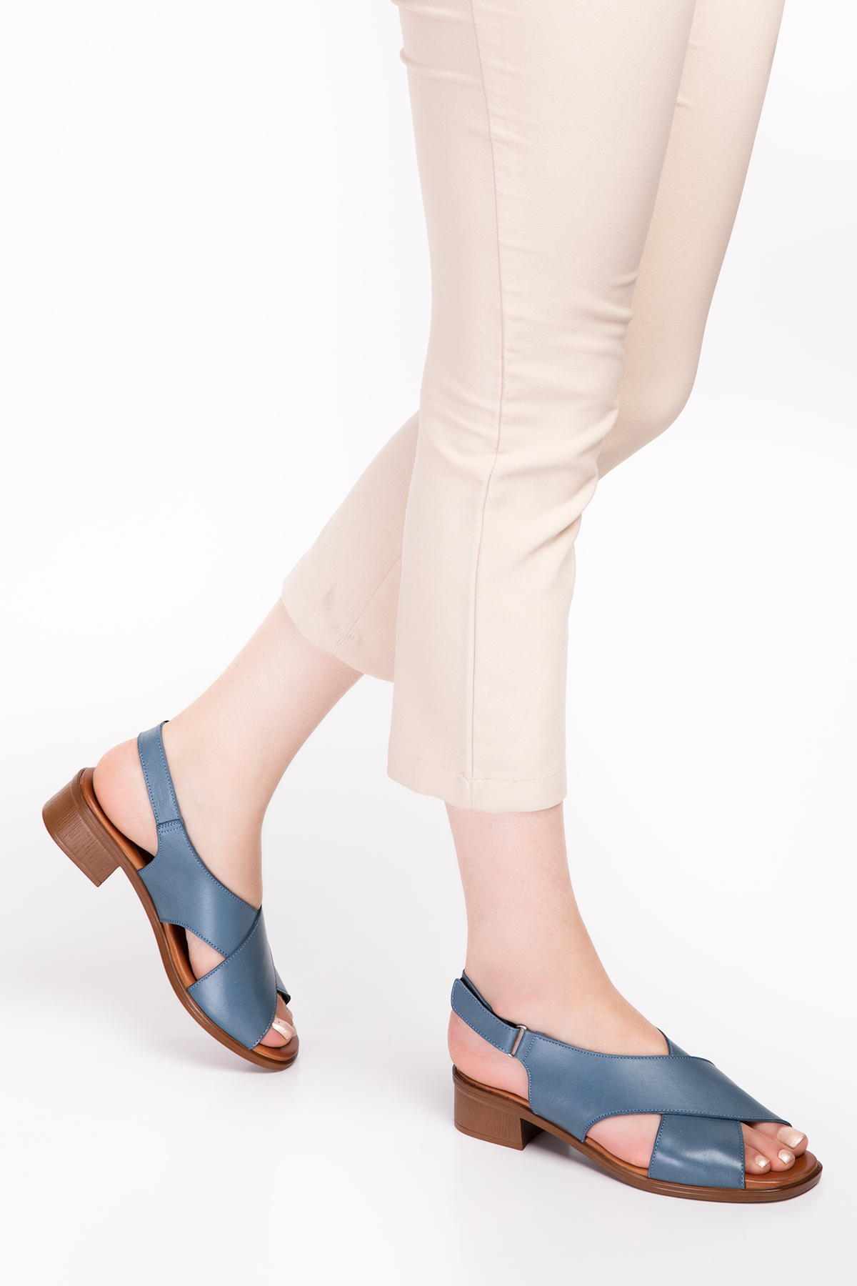 Gondol Hakiki Deri Kısa Topuklu Çapraz Sandalet iz.6004 - Görsel 4