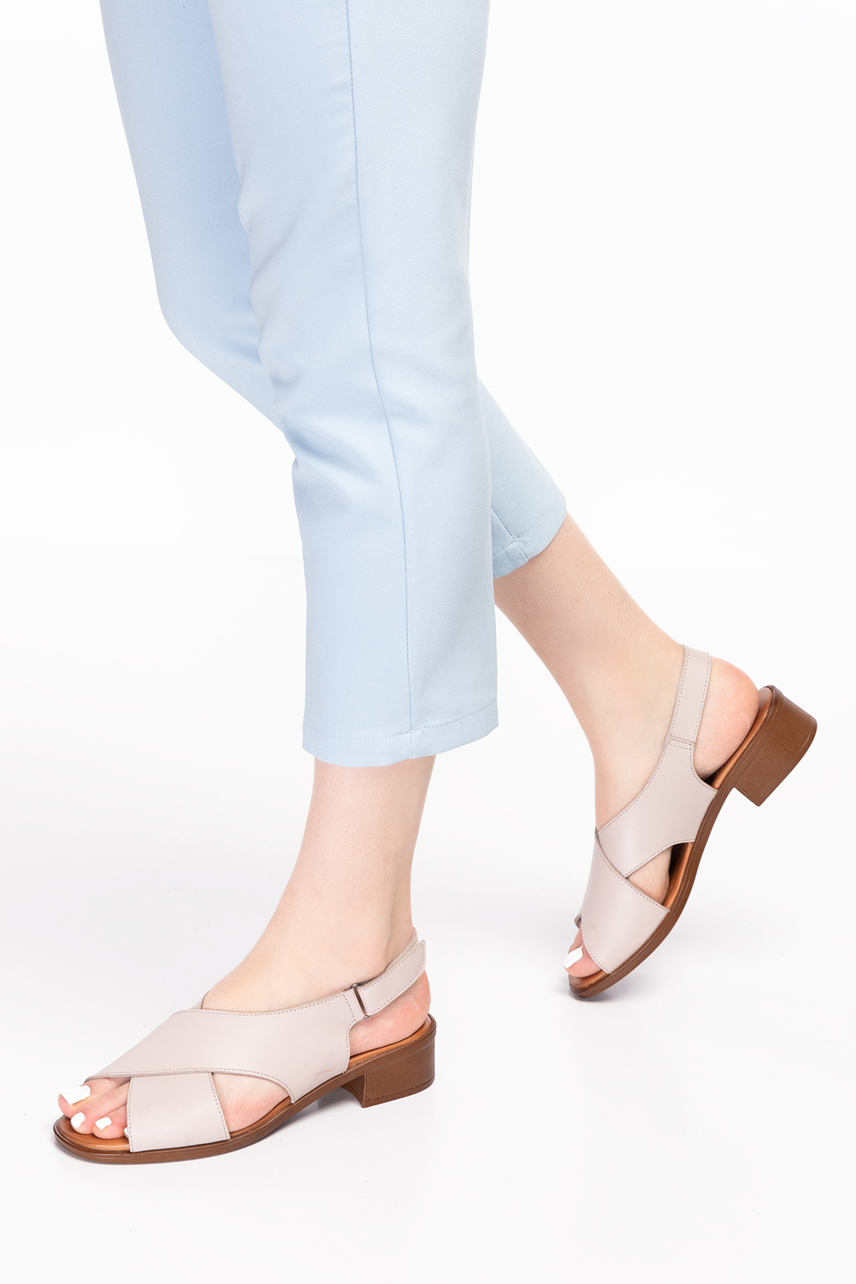 Gondol Hakiki Deri Kısa Topuklu Çapraz Sandalet iz.6004 - Görsel 4