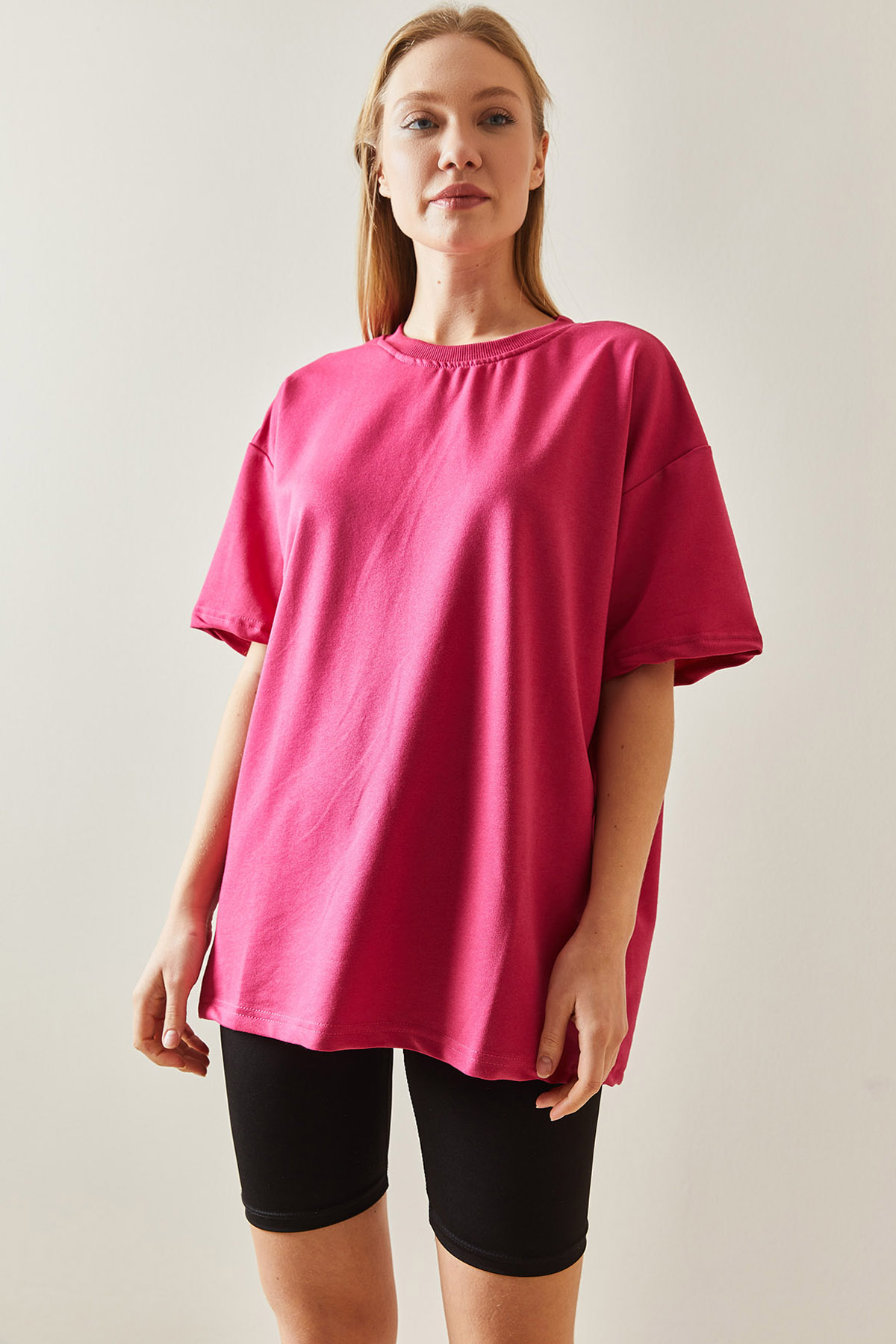 Fuşya Oversize Basic T-Shirt 3YXK1-47087-07