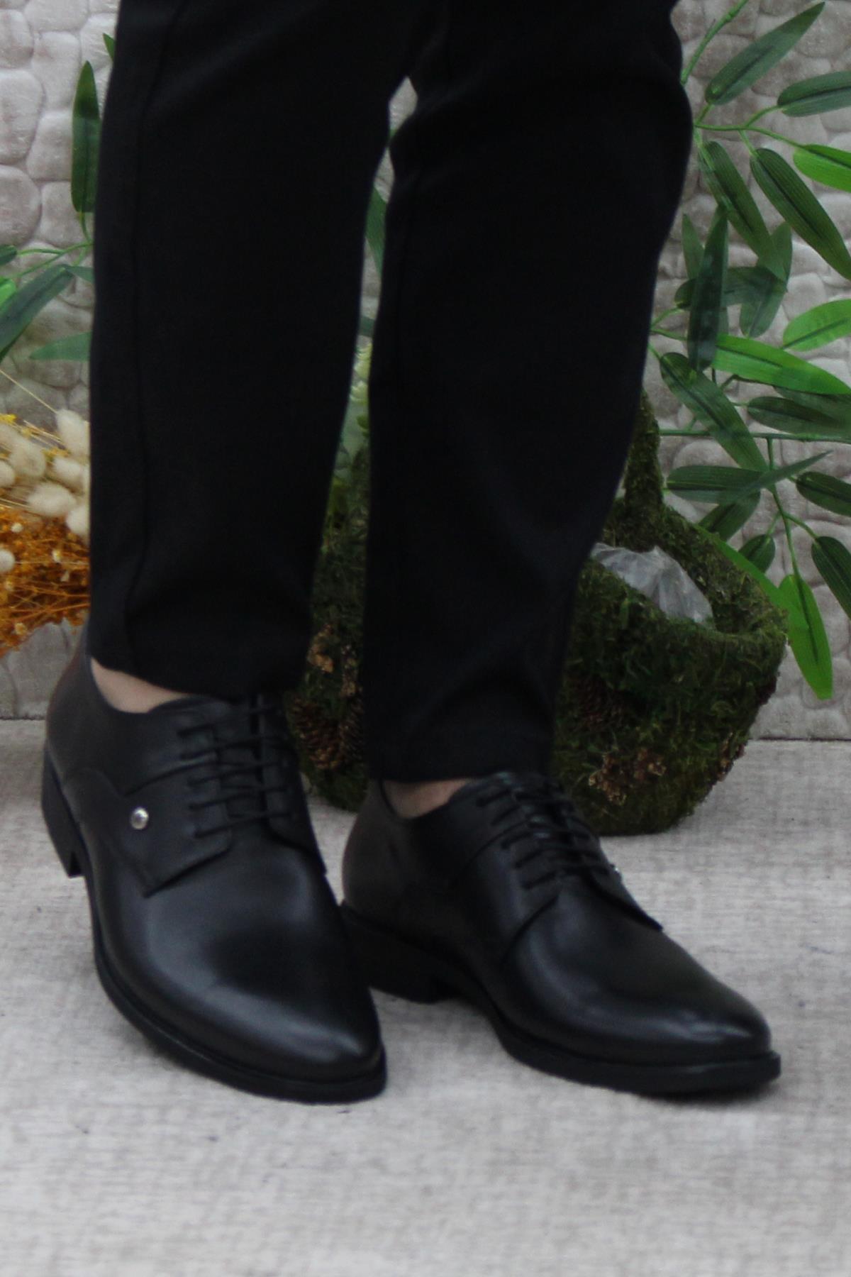 42050 Siyah İç Ve Dış Hakiki Deri Kauçuk Taban Erkek Ayakkabı - Görsel 3