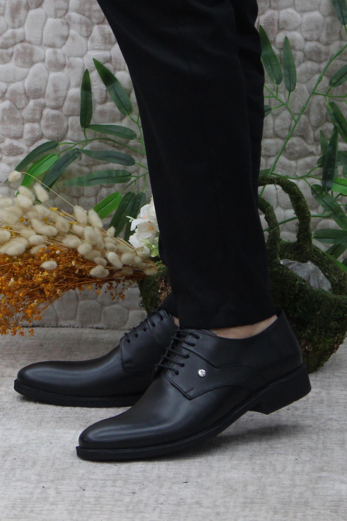 42050 Siyah İç Ve Dış Hakiki Deri Kauçuk Taban Erkek Ayakkabı - Görsel 4
