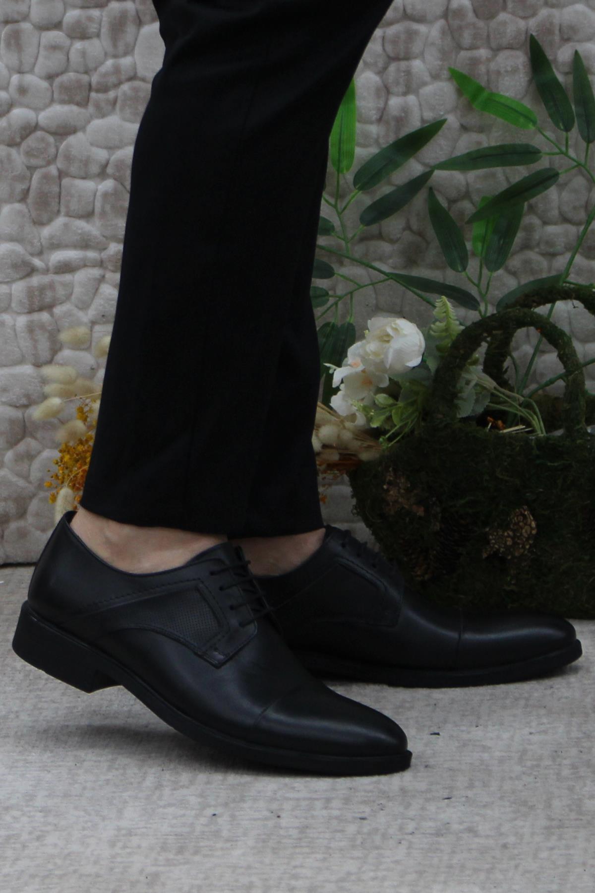 42021 Siyah İç Ve Dış Hakiki Deri Kauçuk Taban Erkek Ayakkabı - Görsel 2