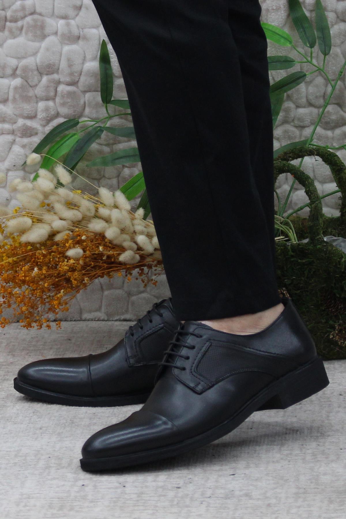 42021 Siyah İç Ve Dış Hakiki Deri Kauçuk Taban Erkek Ayakkabı - Görsel 4