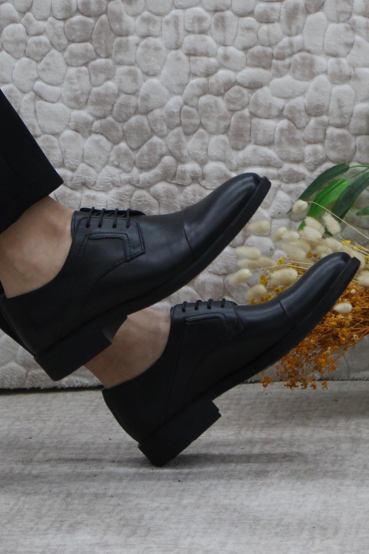 42021 Siyah İç Ve Dış Hakiki Deri Kauçuk Taban Erkek Ayakkabı - Görsel 6