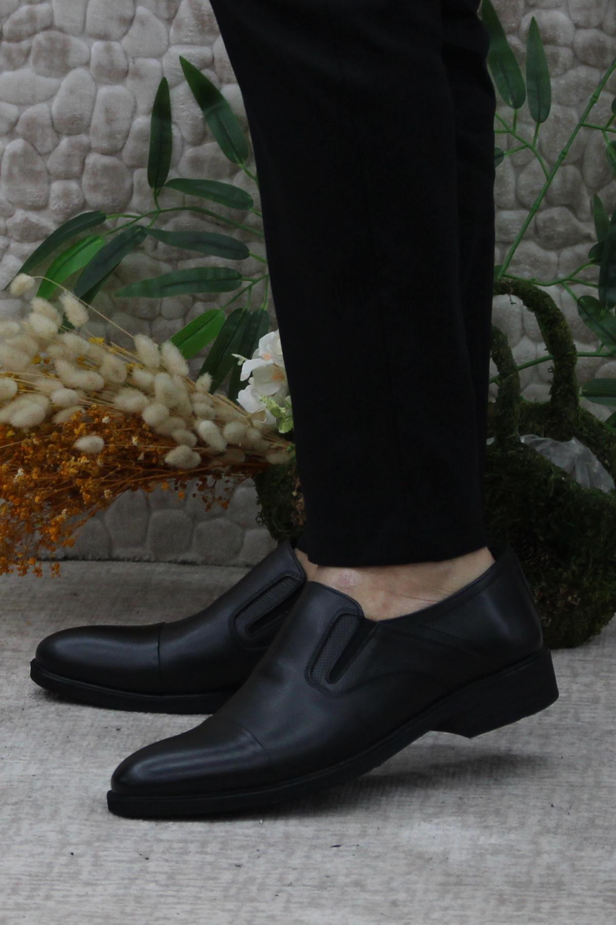 42020 Siyah İç Ve Dış Hakiki Deri Kauçuk Taban Erkek Ayakkabı - Görsel 4