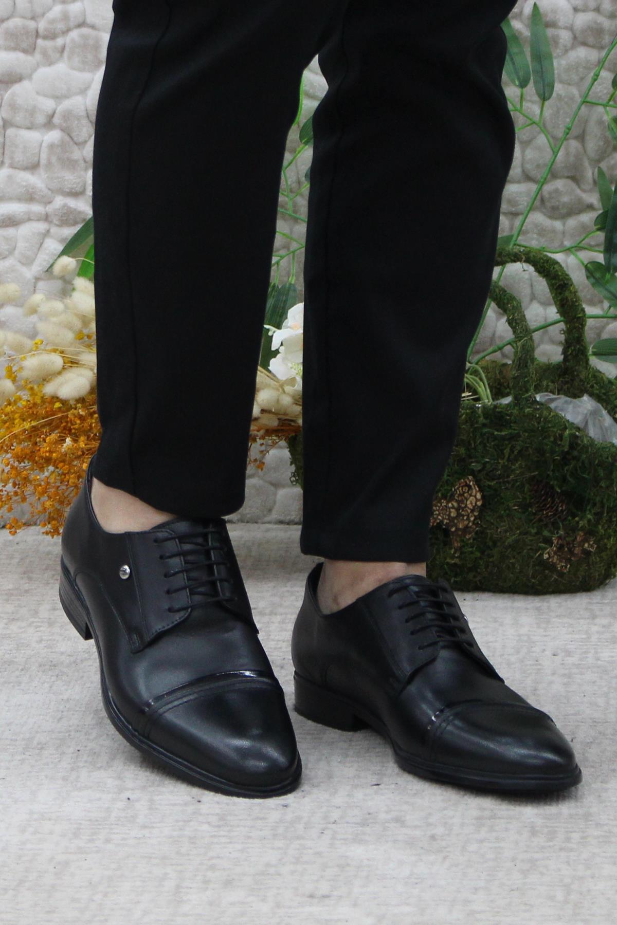420201 Siyah İç Ve Dış Hakiki Deri Kauçuk Taban Erkek Ayakkabı - Görsel 3