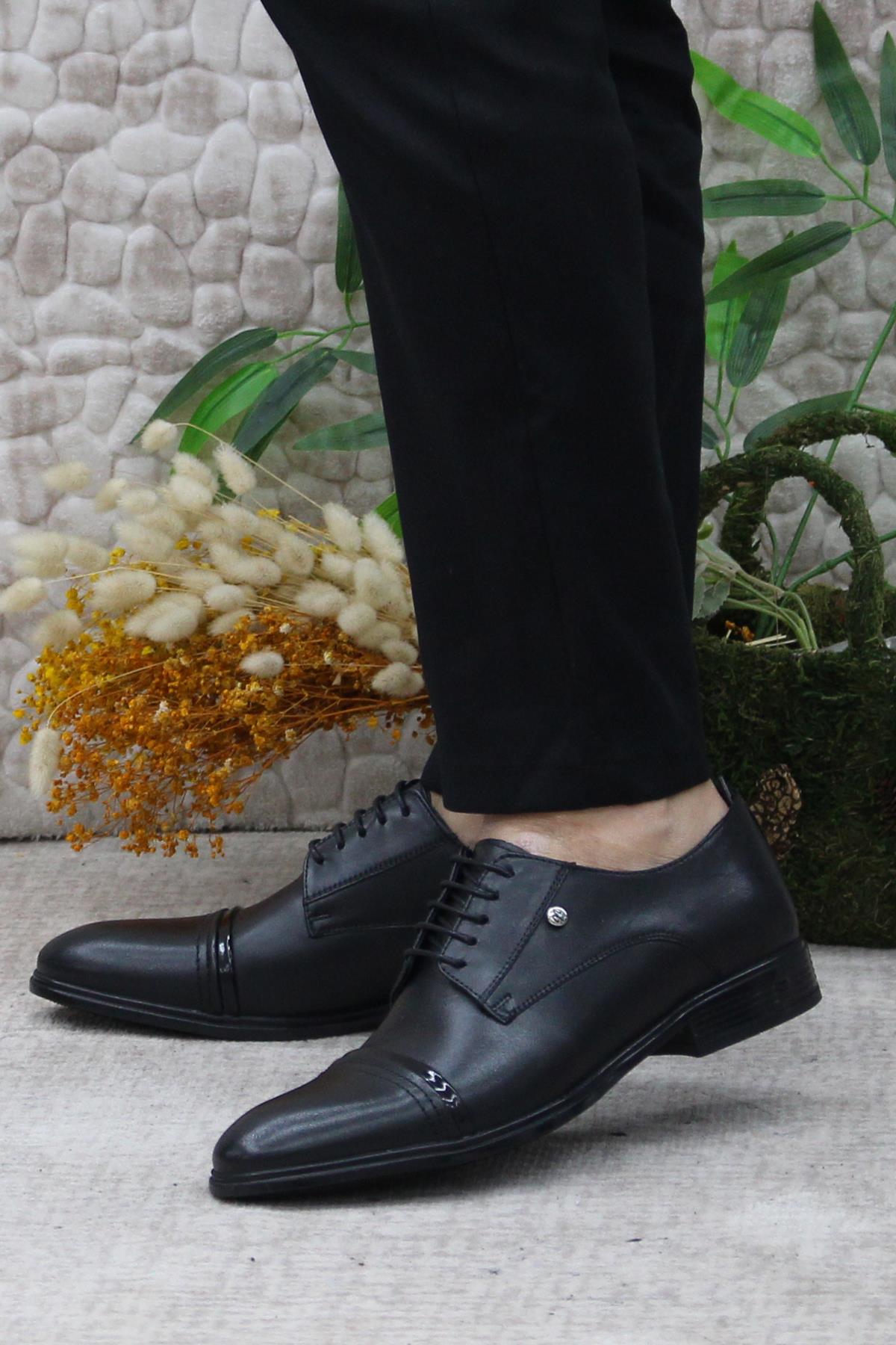 420201 Siyah İç Ve Dış Hakiki Deri Kauçuk Taban Erkek Ayakkabı - Görsel 4