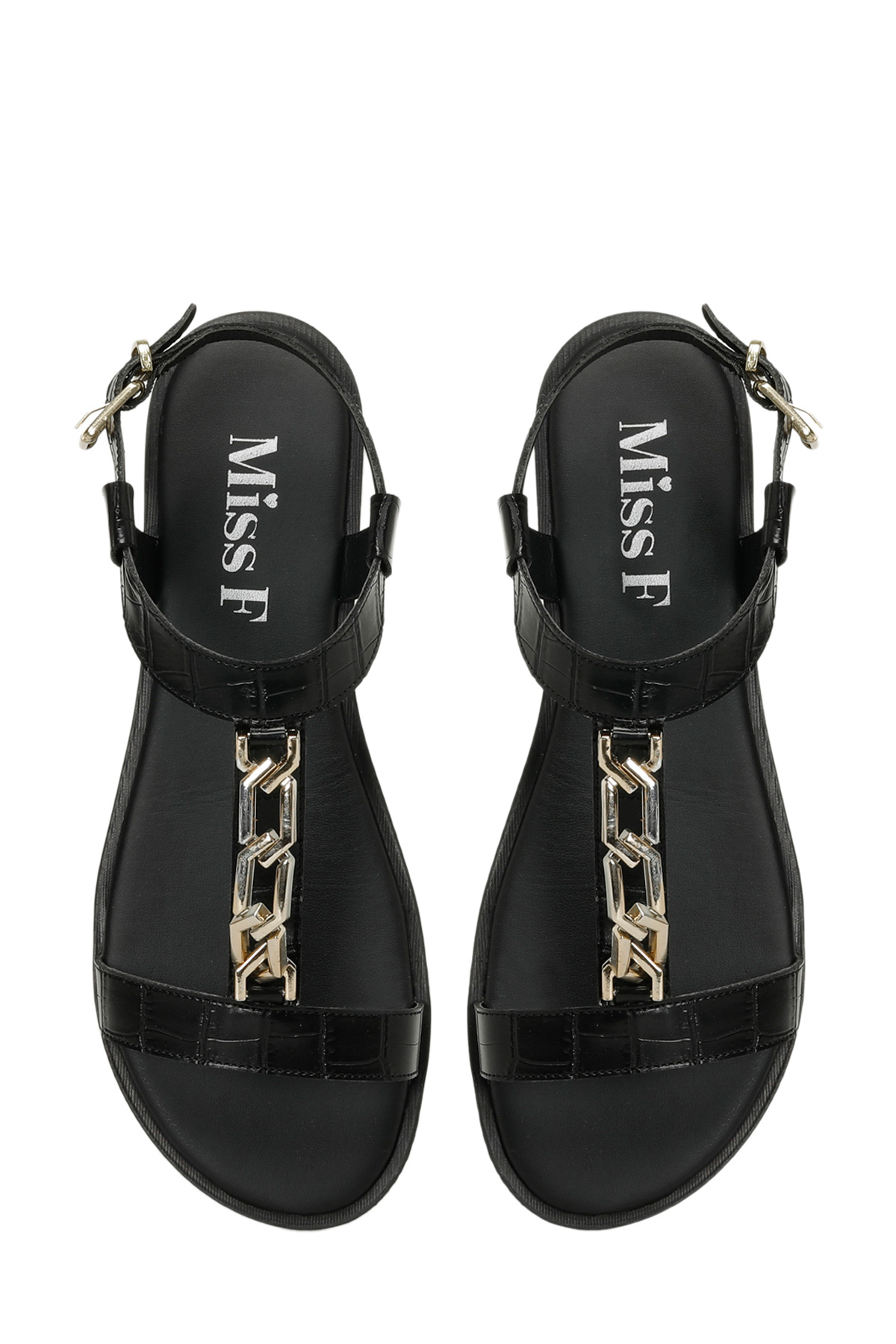 DS24013 4FX Siyah Kadın Düz Sandalet - Görsel 5