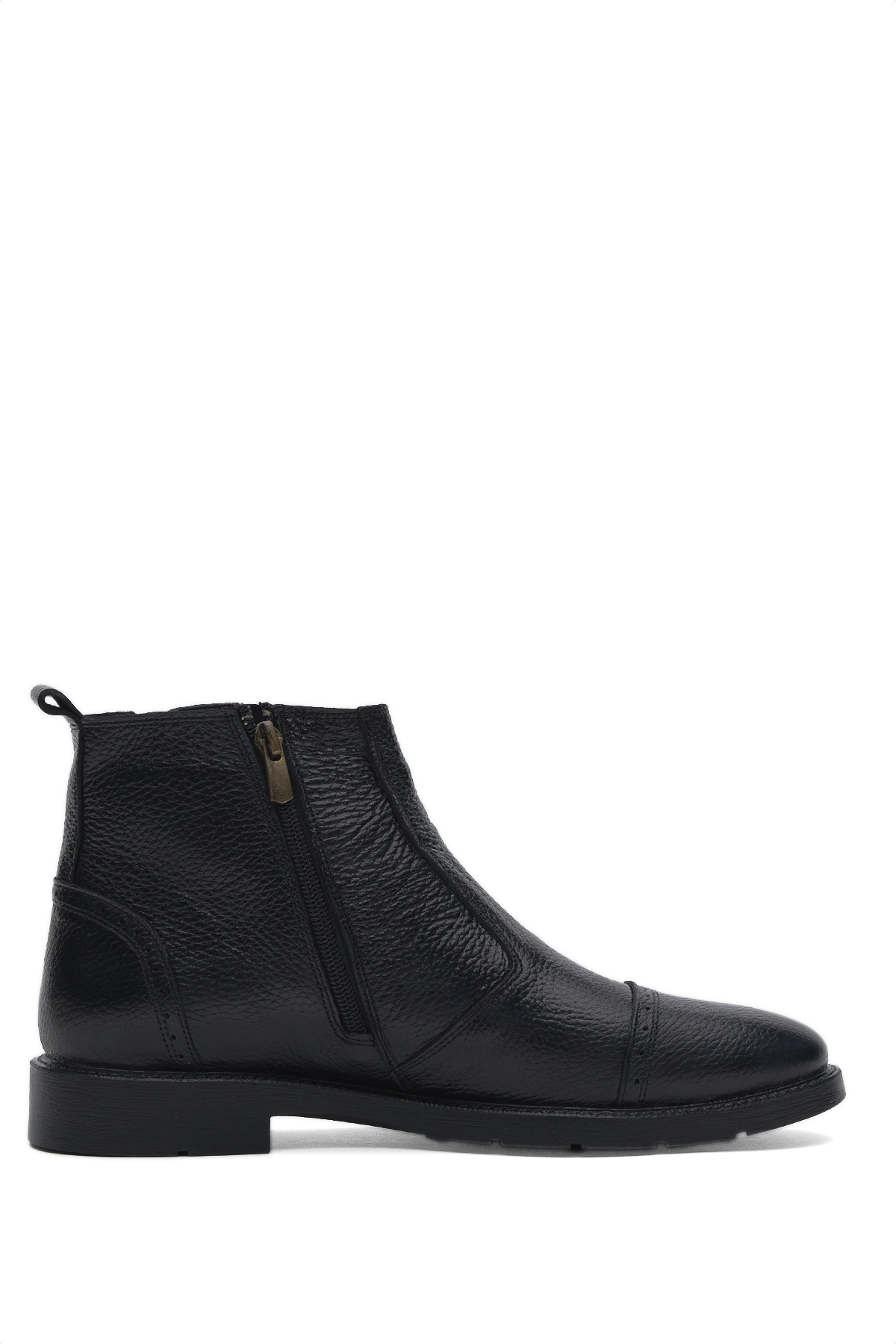 Erkek Siyah Rahat Kalıp Detaylı Uzun Hakiki Deri Bot - Görsel 2