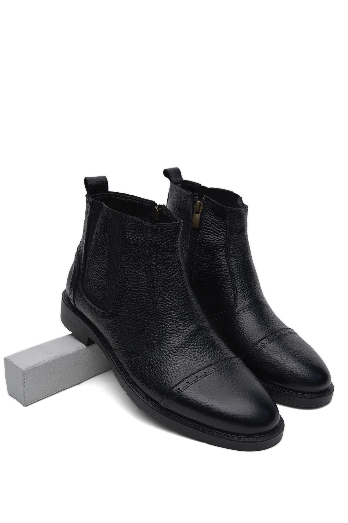 Erkek Siyah Rahat Kalıp Detaylı Uzun Hakiki Deri Bot - Görsel 5