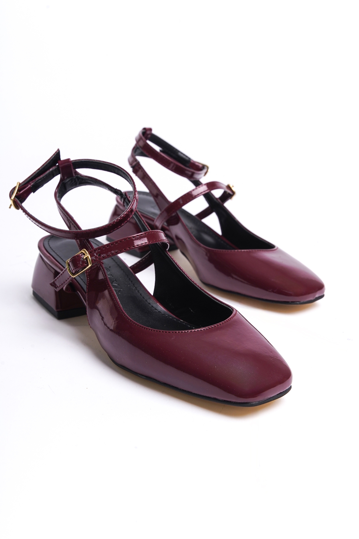 Tinya Bordo Rugan Küt Burun Topuklu Günlük Ayakkabı - Görsel 5