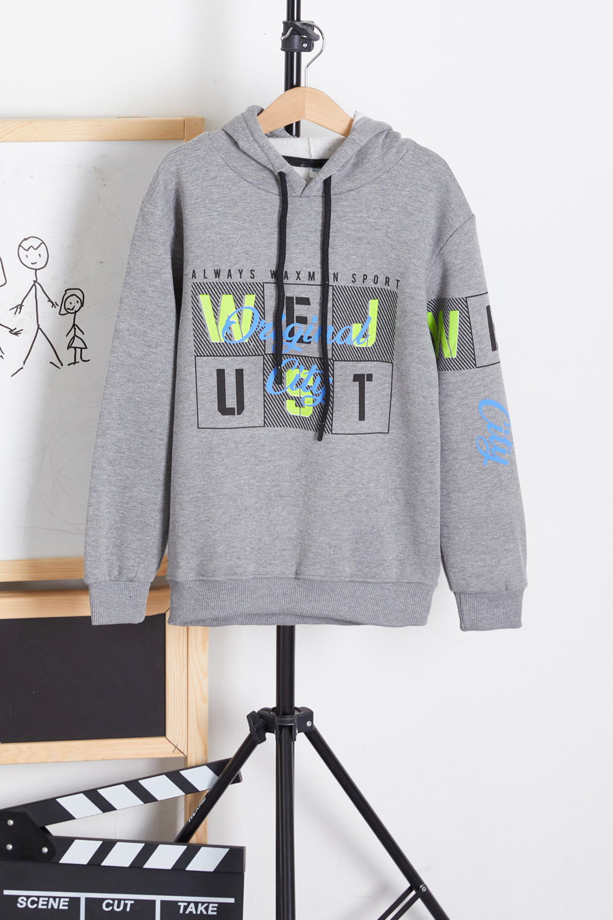 Erkek Kapşonlu City Yazı Baskılı Sweatshirt 14171