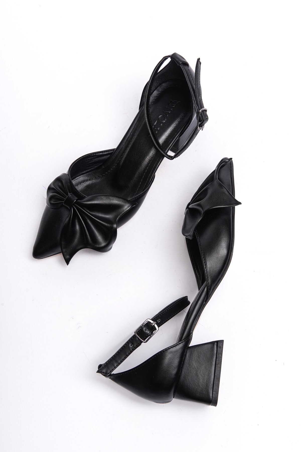 Lorenta Siyah Fiyonklu (4cm) Sivri Burun Topuklu Ayakkabı - Görsel 4