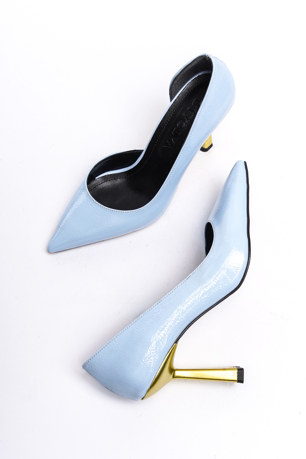 Scarlet Bebe Mavi Kırışık Rugan (8cm) Topuk Boyu Günlük Kullanım Stiletto - Görsel 4