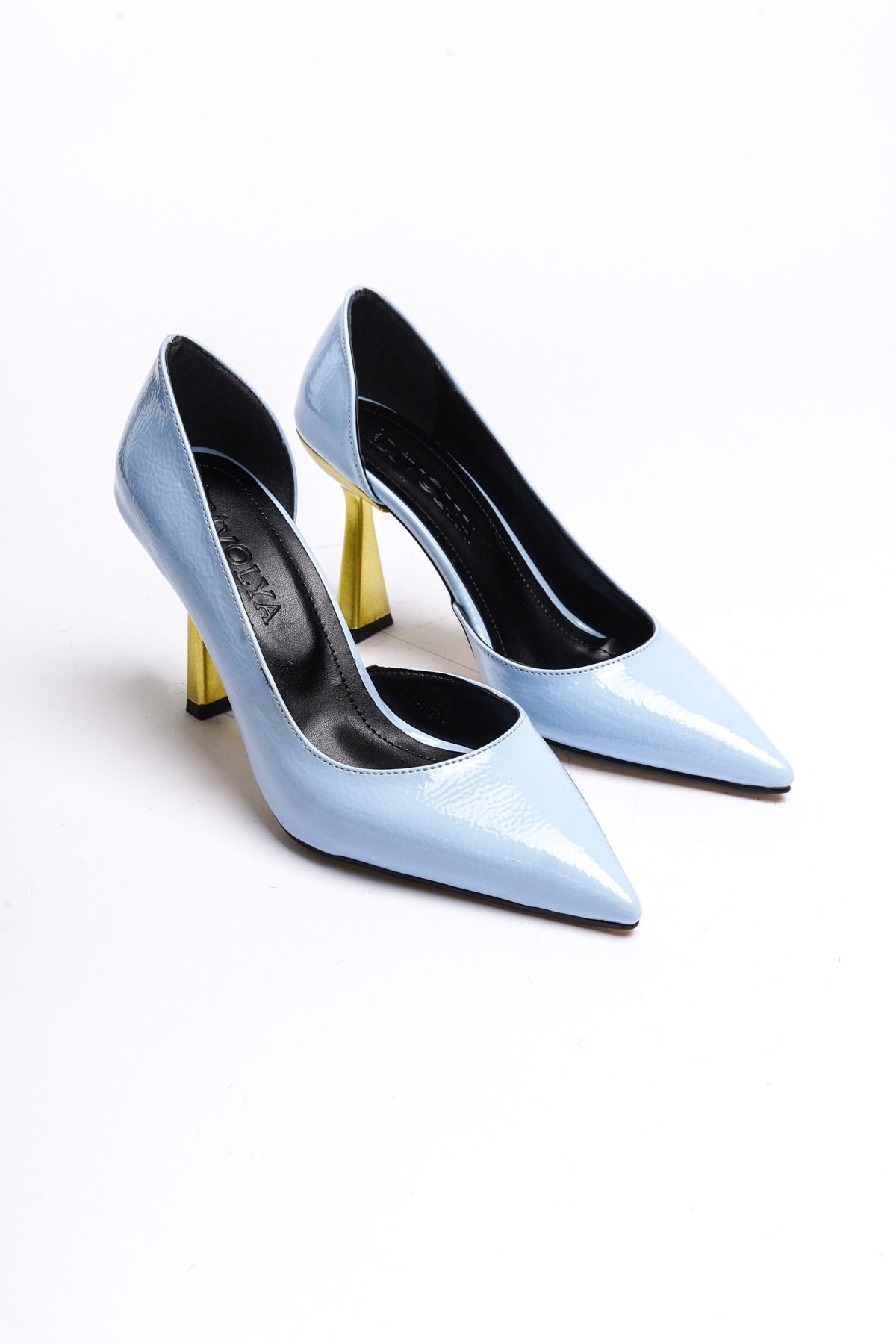 Scarlet Bebe Mavi Kırışık Rugan (8cm) Topuk Boyu Günlük Kullanım Stiletto - Görsel 5