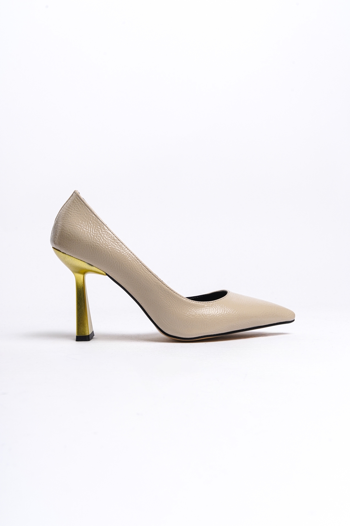 Scarlet Bej Kırışık Rugan (8cm) Topuk Boyu Günlük Kullanım Stiletto - Görsel 2