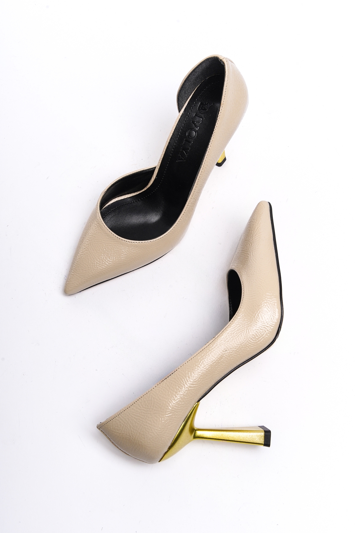 Scarlet Bej Kırışık Rugan (8cm) Topuk Boyu Günlük Kullanım Stiletto - Görsel 5