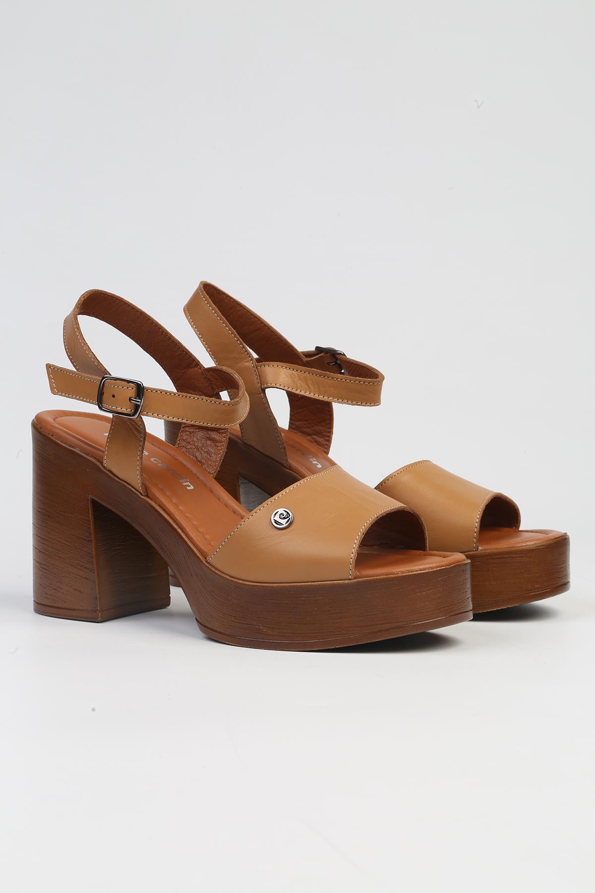 ® | PC-7229 - 3807 Taba-Kadın Dolgu Topuk Ayakkabı - Görsel 3