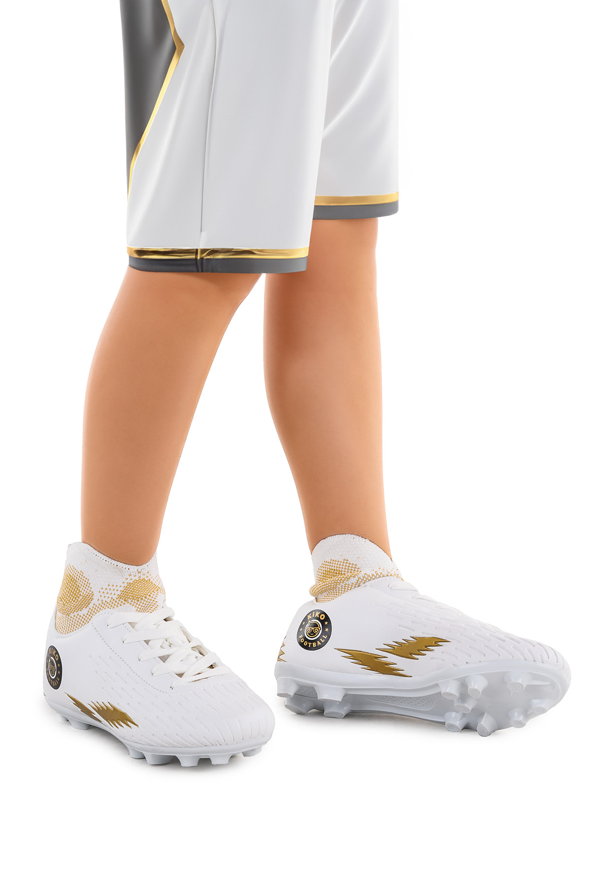 142 FKP Boğazlı Krampon Çim Saha Erkek Çocuk Futbol Ayakkabı Beyaz - Altın - Görsel 4