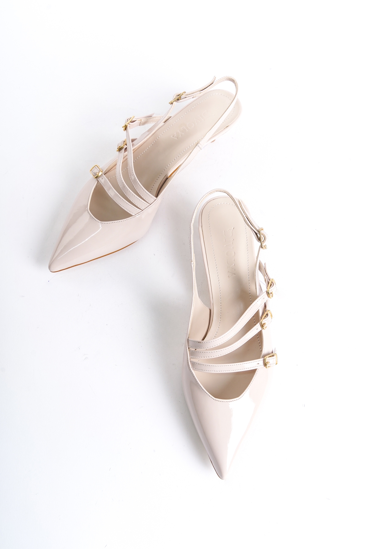 Vendy Bej Rugan (3cm) Topuklu Sivri Burun Üç Bantlı Günlük Ayakkabı - Görsel 4