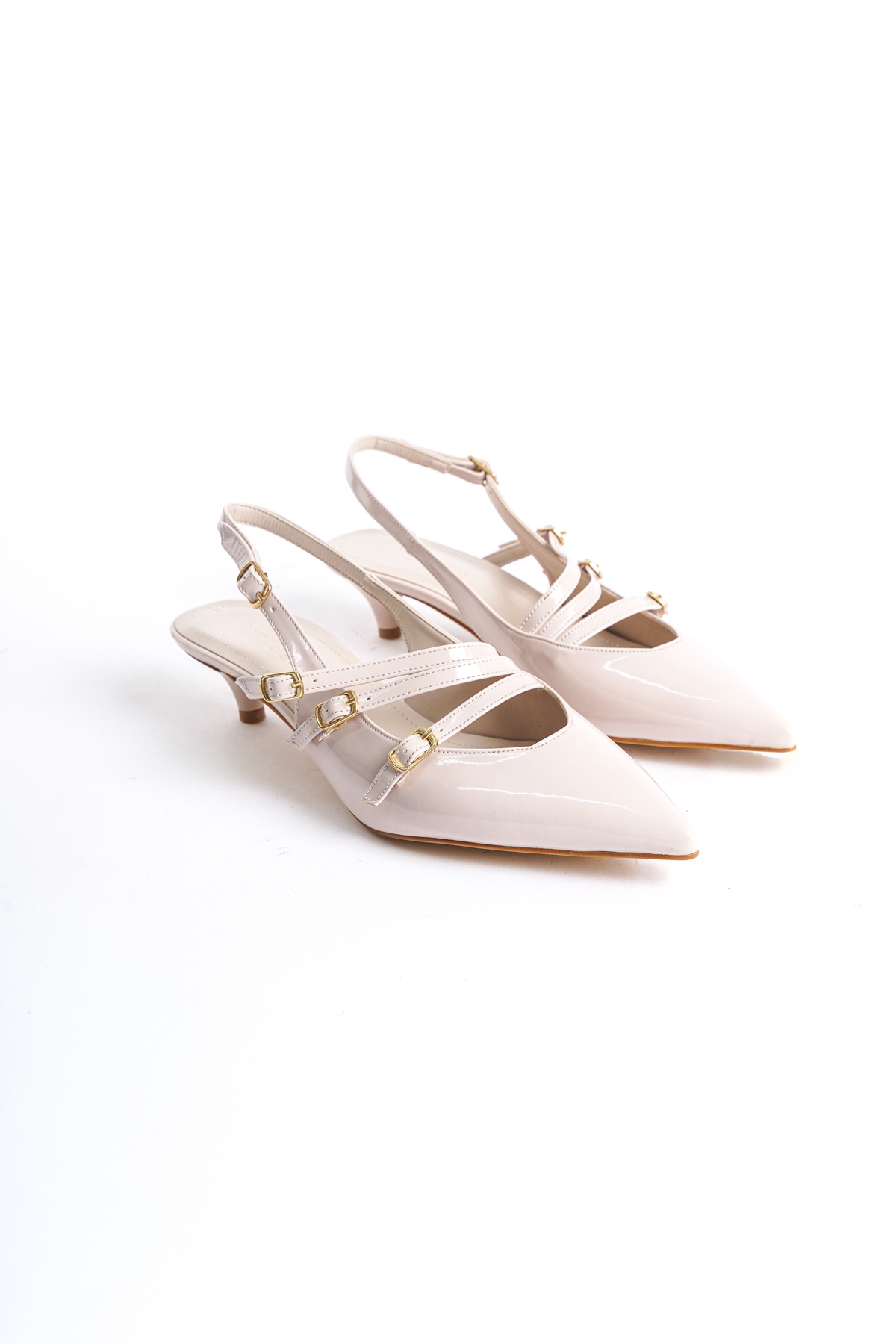 Vendy Bej Rugan (3cm) Topuklu Sivri Burun Üç Bantlı Günlük Ayakkabı - Görsel 6