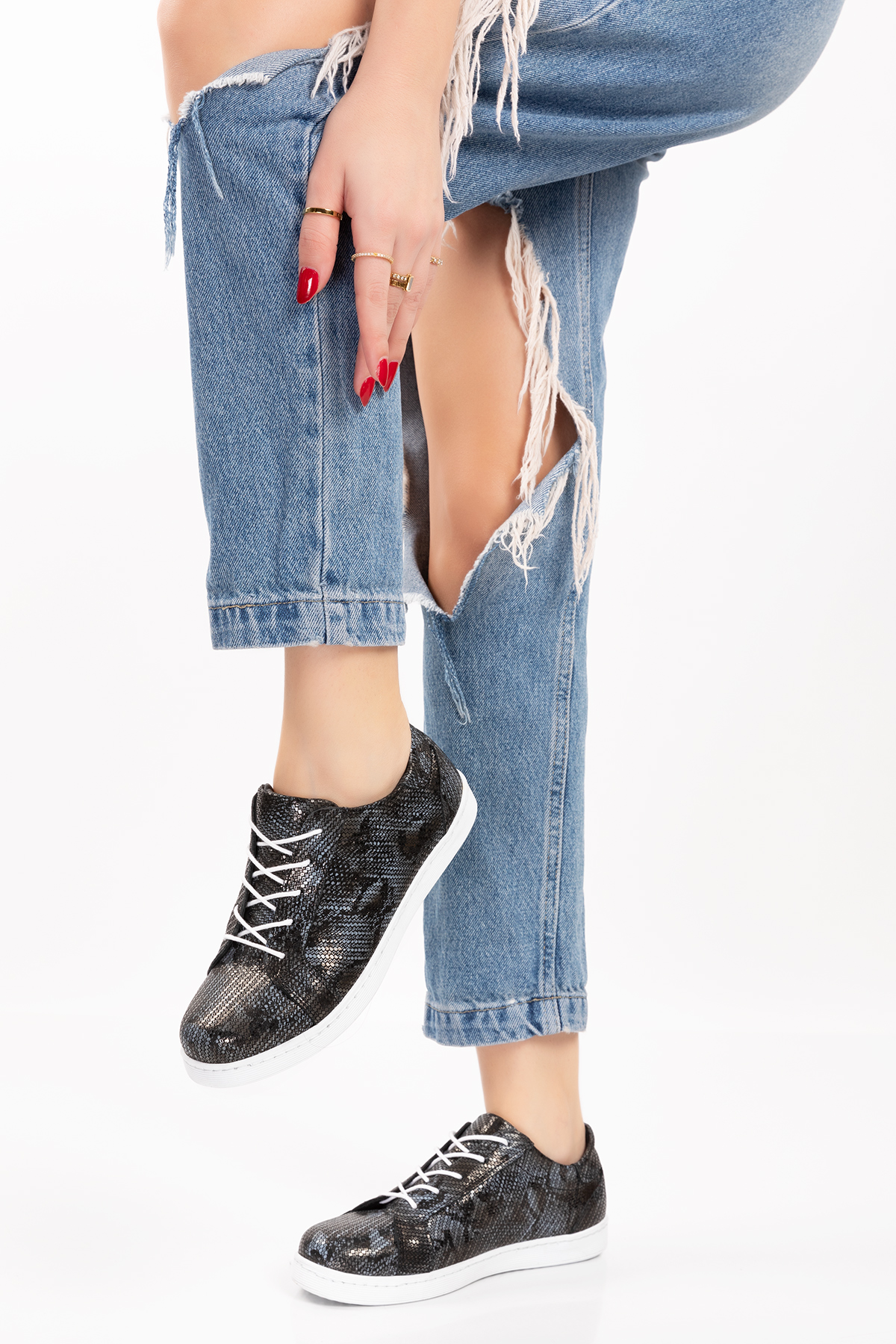 Gondol Kadın Hakiki Deri Desen Detaylı Günlük Rahat Ayakkabı gnd.109 - Görsel 2