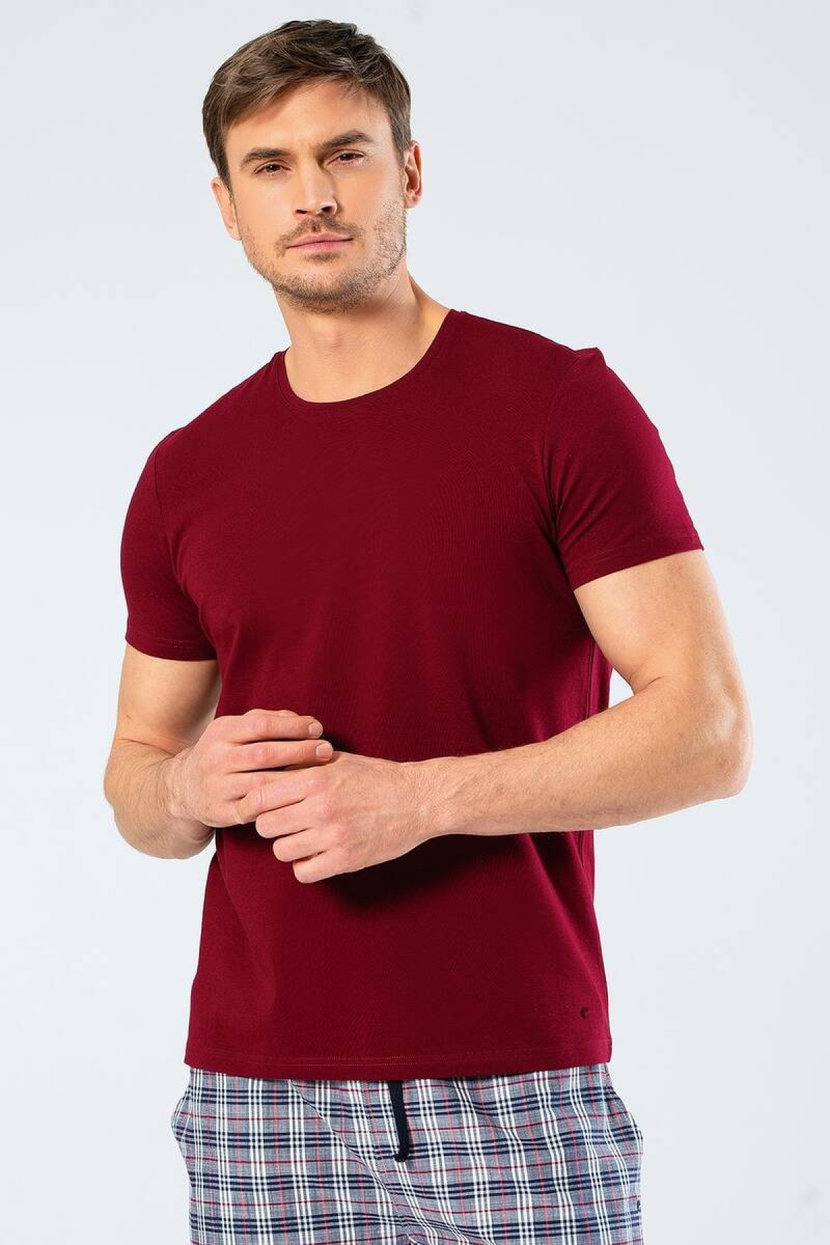 Erkek Bisiklet Yaka Likralı T-shirt Bordo