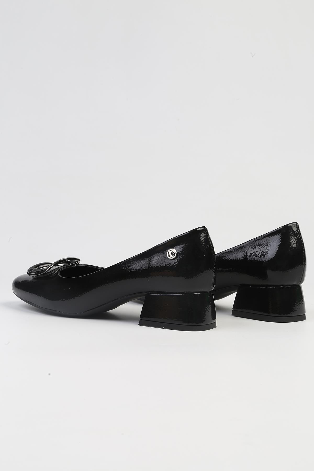® | PC-53109- 3592 Siyah Kırışık-Kadın Kısa Topuklu Ayakkabı - Görsel 4