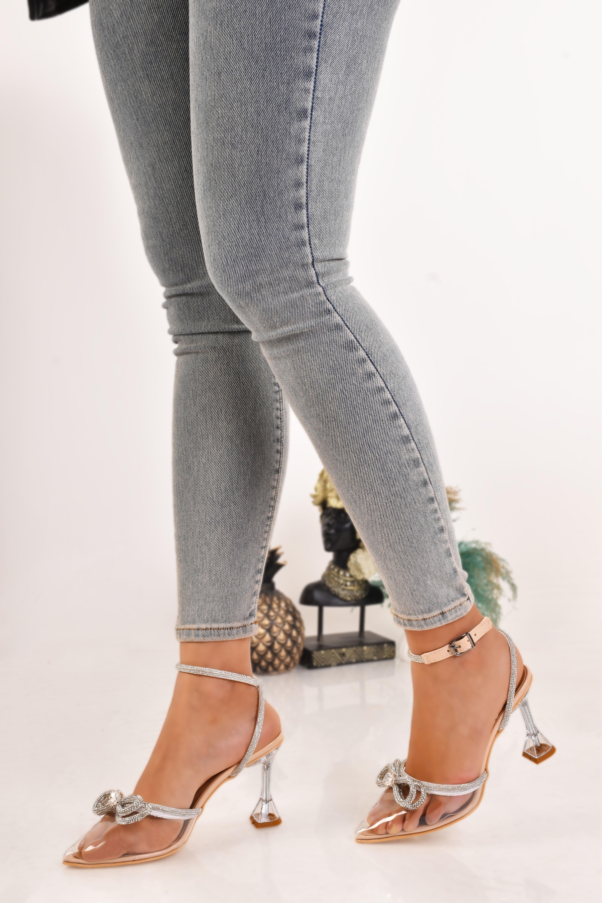 Saten Taşlı Kadın Abiye Topuklu Ayakkabı - Görsel 6