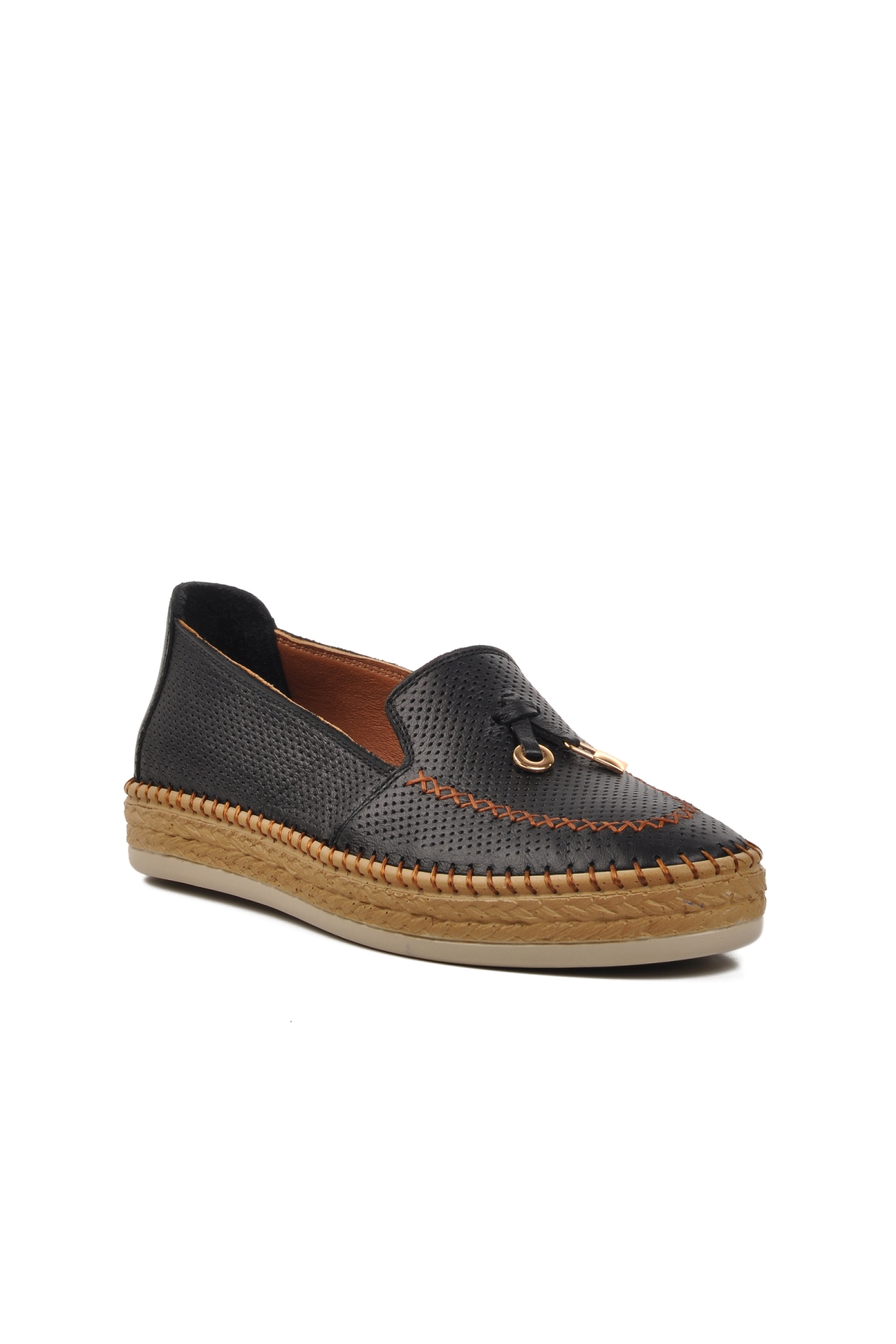 394162 Siyah Hakiki Deri Kadın Loafer Ayakkabı GENİŞ KALIP - Görsel 4