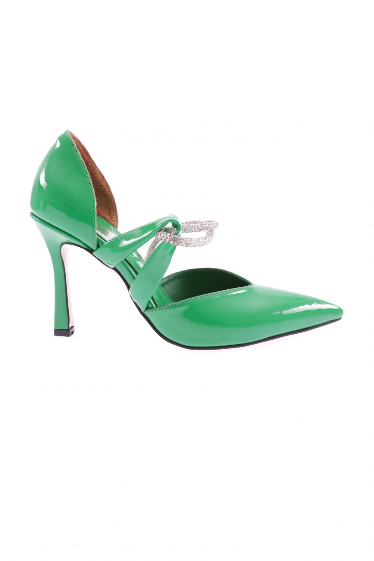 7706-23Y Kadin Sivri Burun Parmak Dekolteli Yanlar Açik Taşli Bant Atmali Topuklu Ayakkabi - Görsel 2