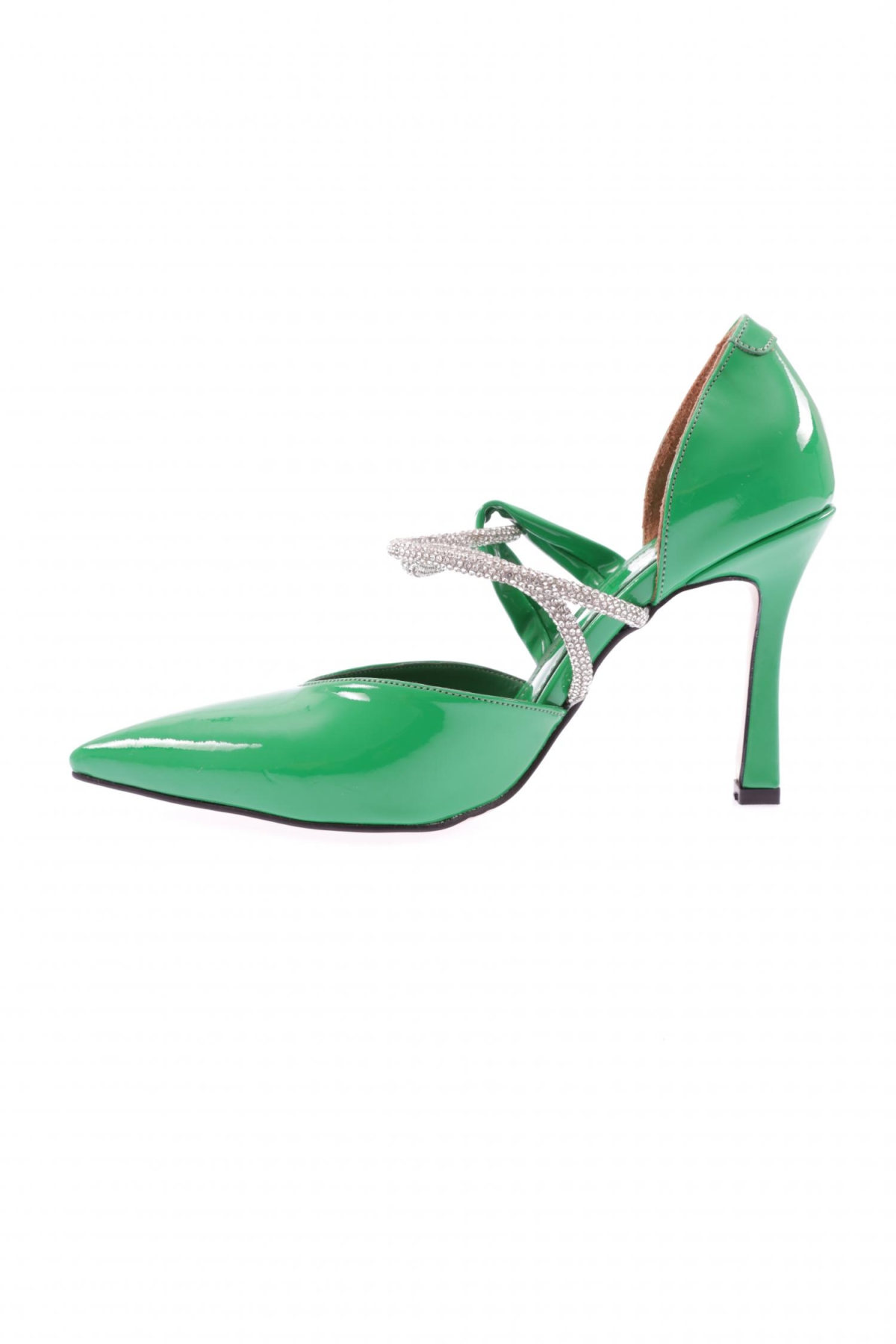 7706-23Y Kadin Sivri Burun Parmak Dekolteli Yanlar Açik Taşli Bant Atmali Topuklu Ayakkabi - Görsel 4