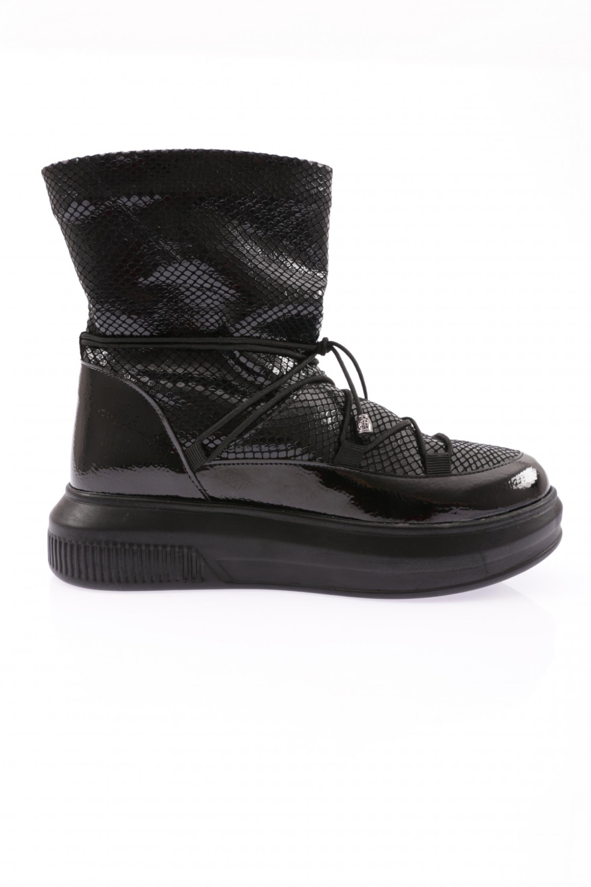 964 Kadin Kalin Taban Lastik Bağcikli İçi Kürklü Bot - Görsel 4