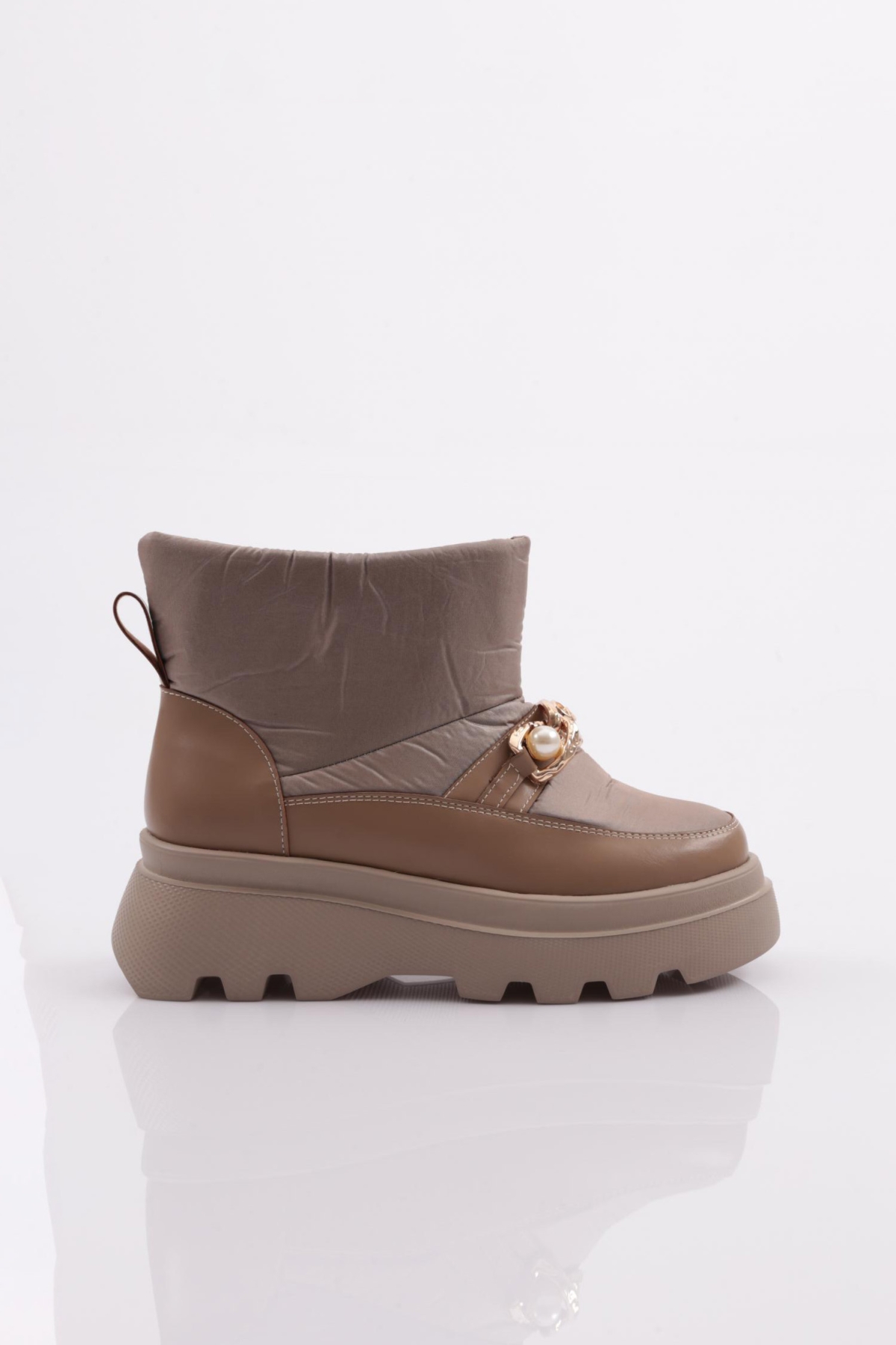 Es808 Kadin Kalin Zincir Aksesuarli İnci Taşli Bot - Görsel 2