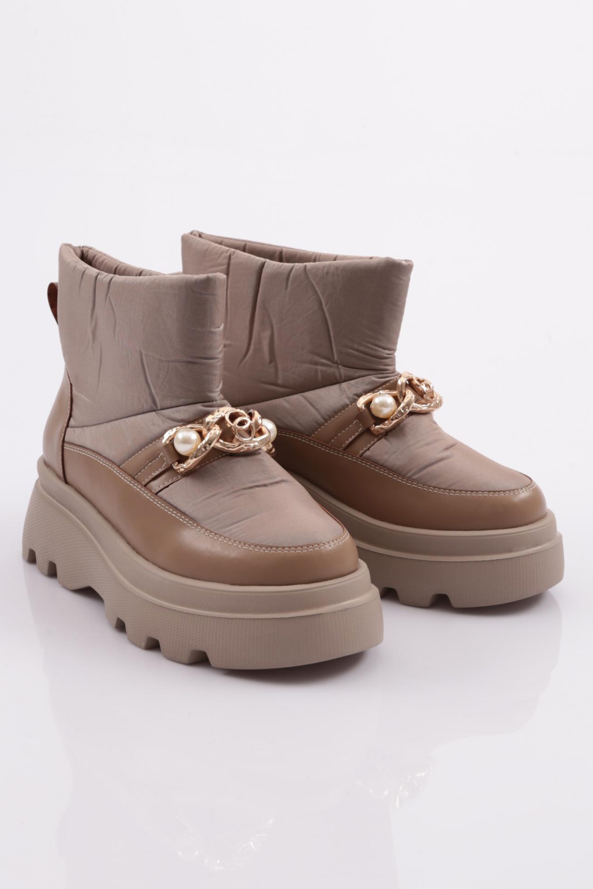 Es808 Kadin Kalin Zincir Aksesuarli İnci Taşli Bot - Görsel 3