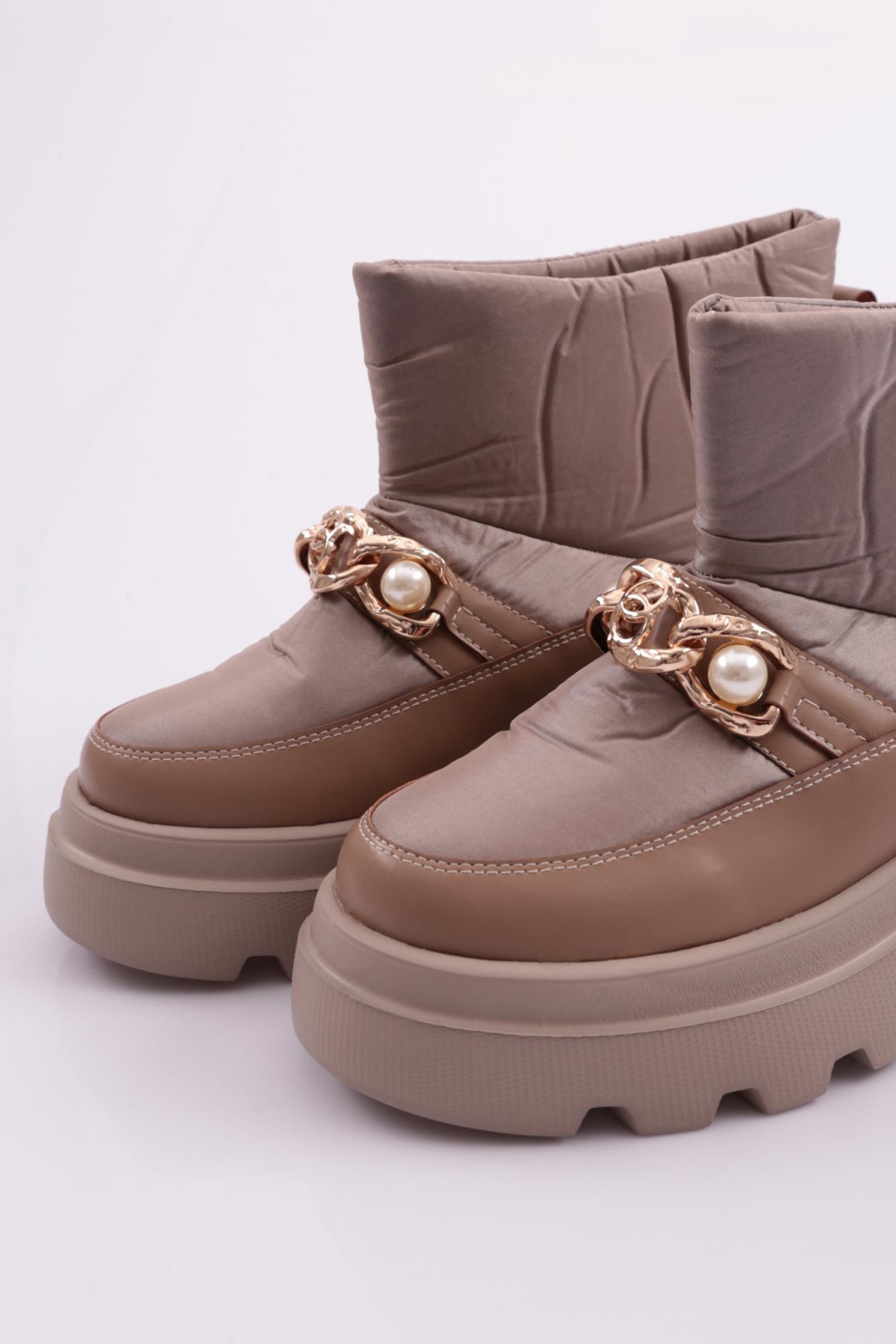 Es808 Kadin Kalin Zincir Aksesuarli İnci Taşli Bot - Görsel 5