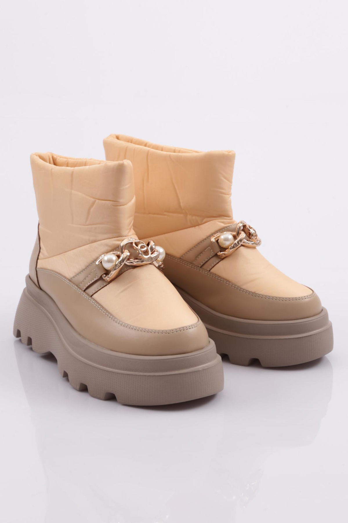 Es808 Kadin Kalin Zincir Aksesuarli İnci Taşli Bot - Görsel 3