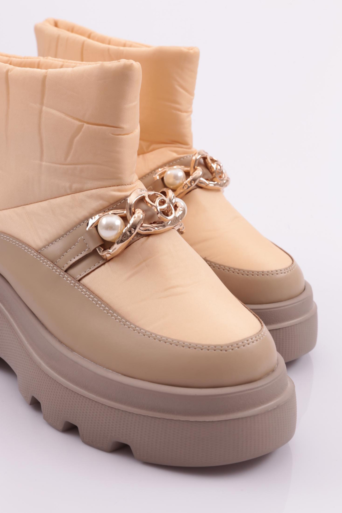 Es808 Kadin Kalin Zincir Aksesuarli İnci Taşli Bot - Görsel 5