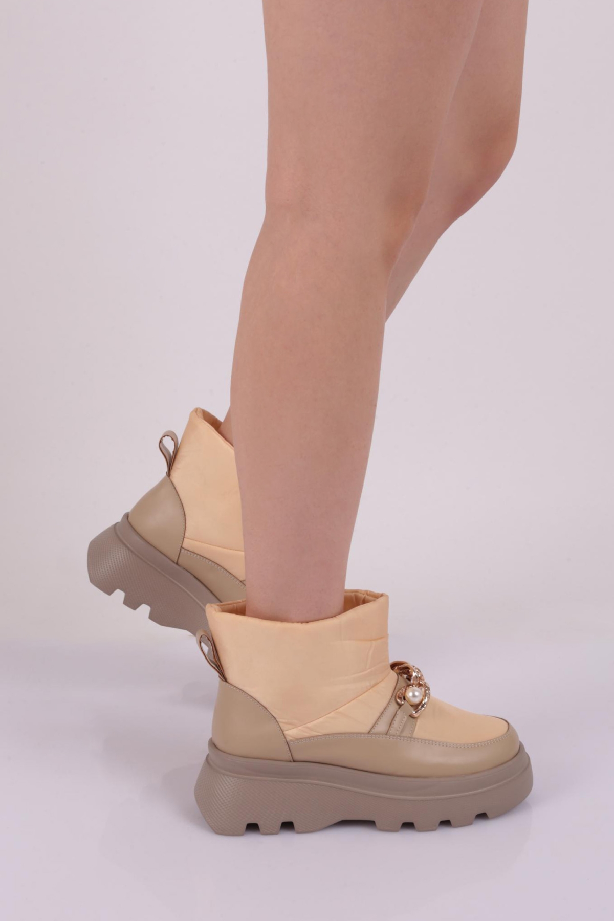 Es808 Kadin Kalin Zincir Aksesuarli İnci Taşli Bot - Görsel 6