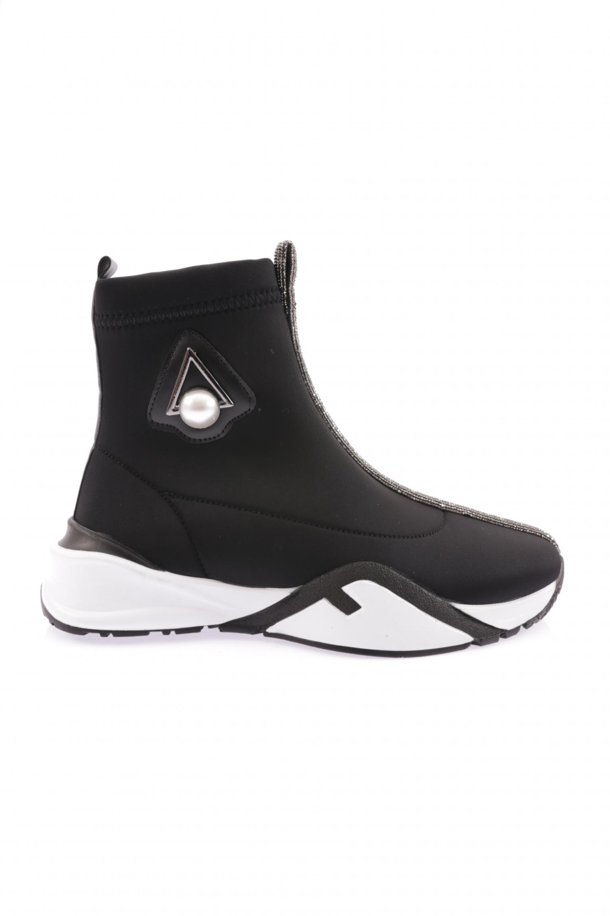 033-22K Kadin Kalin Taban Silver Taş Detayli İnci Aksesuarli Bot - Görsel 2