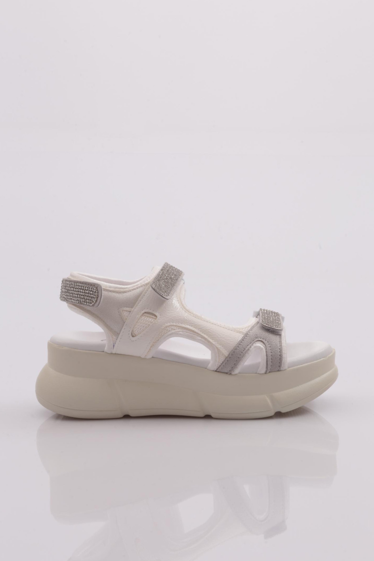 4940-22Y KADIN KALIN TABAN SİLVER TAŞLI CIRTLI SANDALET - Görsel 2