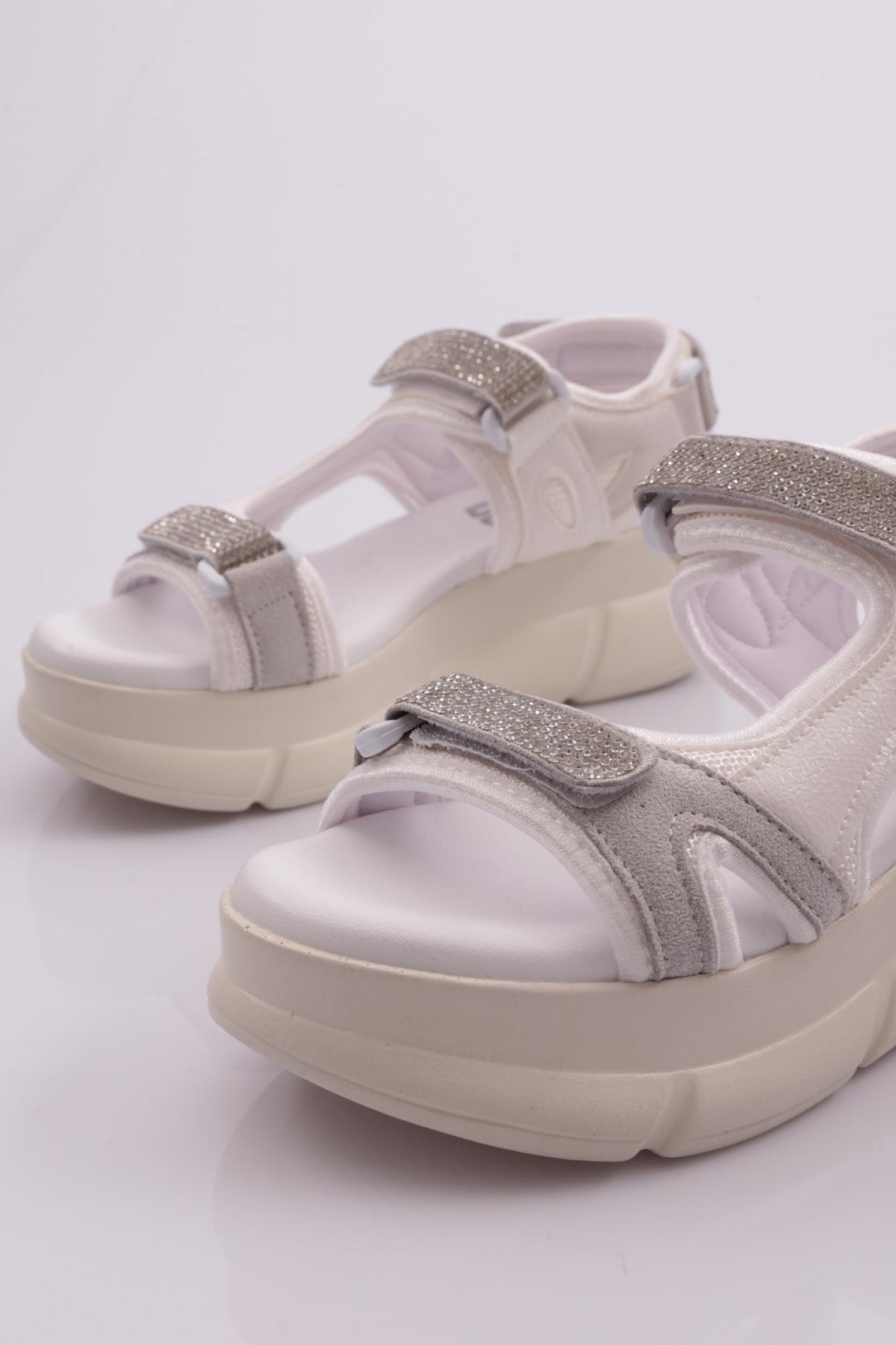 4940-22Y KADIN KALIN TABAN SİLVER TAŞLI CIRTLI SANDALET - Görsel 5