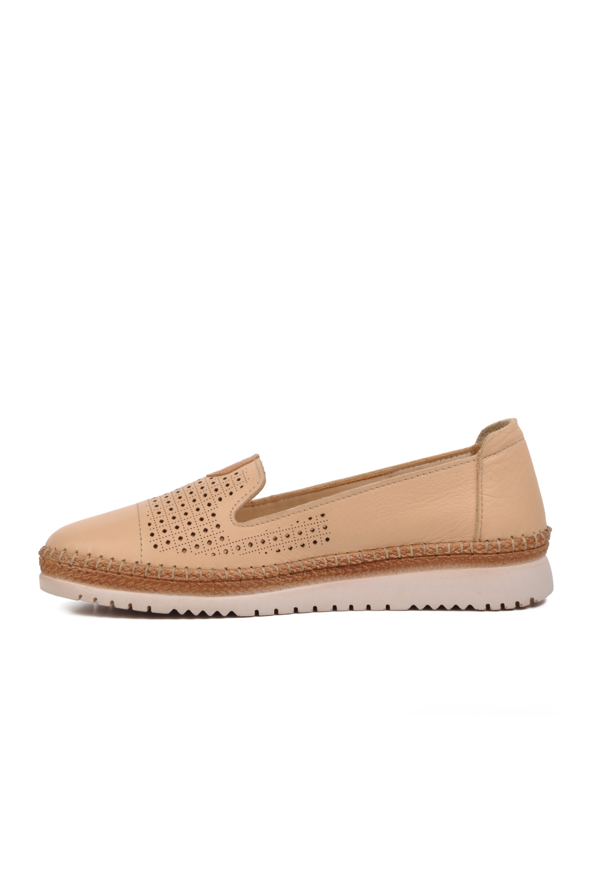 574141 Bej Hakiki Deri Kadın Günlük Ayakkabı - Görsel 3