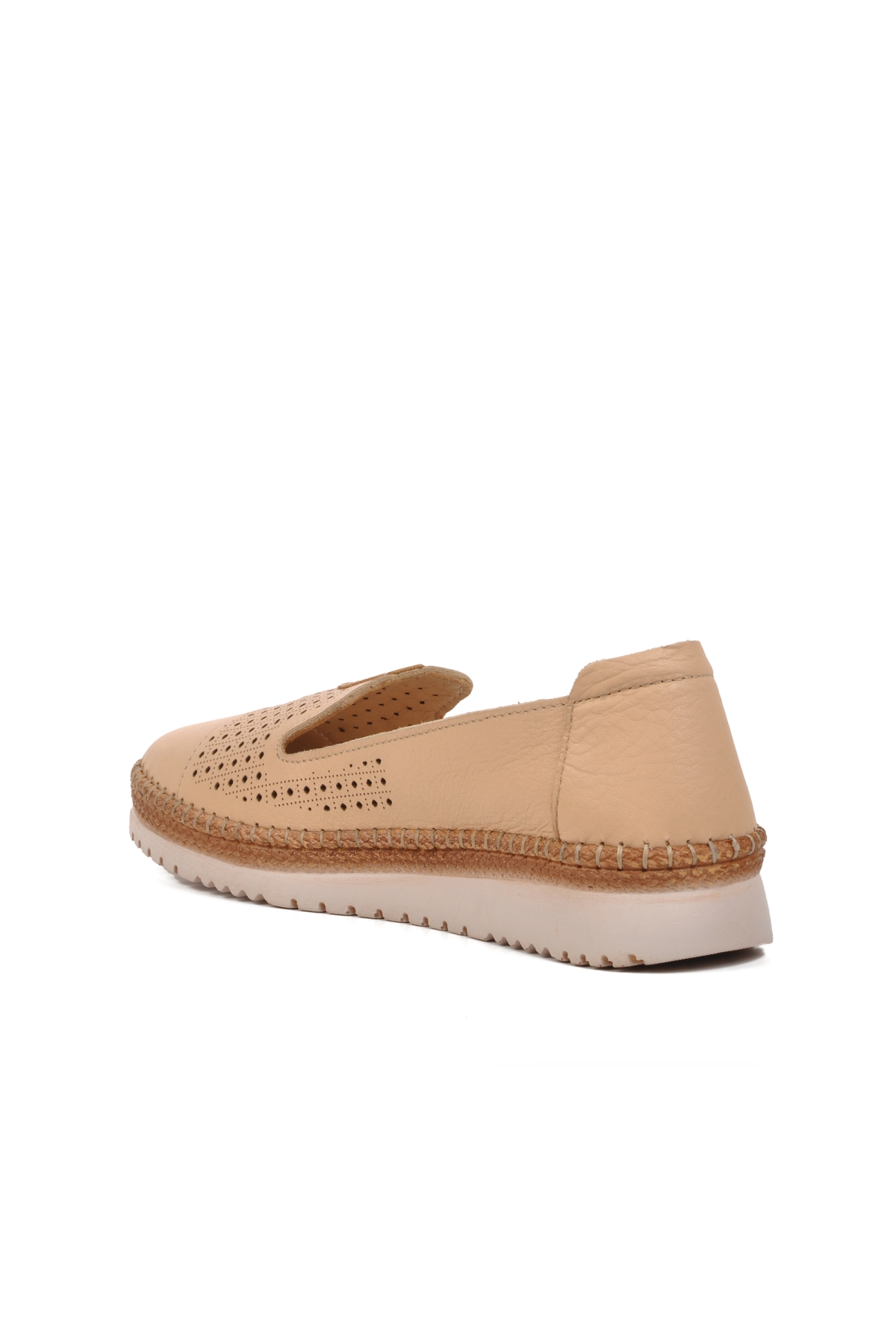 574141 Bej Hakiki Deri Kadın Günlük Ayakkabı - Görsel 5