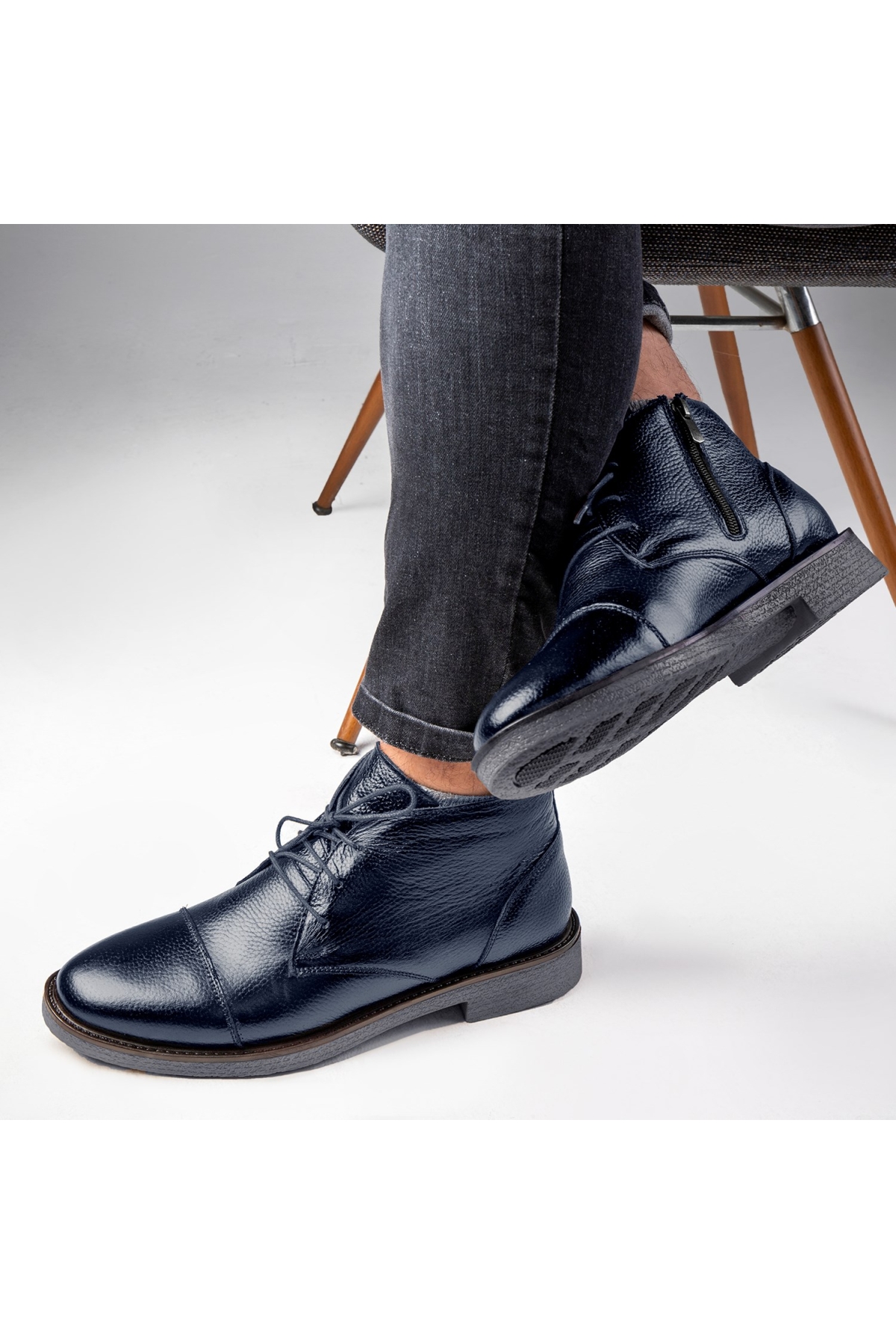 Birmingham Hakiki Deri Bağcıklı Fermuarlı Kaydırmaz Taban Günlük Bot - Görsel 2