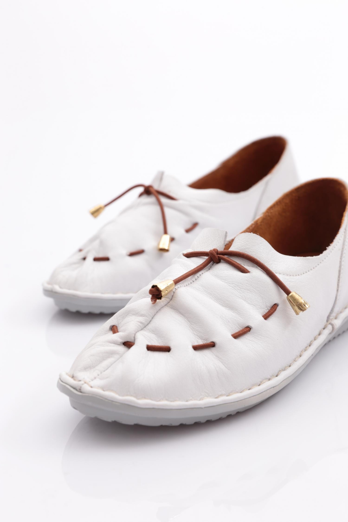 Dgn Dgn Beyaz E221 Kadin Dikiş Detayli Çiçek Süsleme Babet | Flo Beyaz - 5. görsel