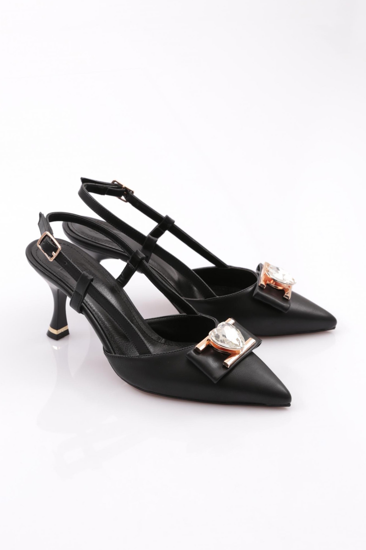 24209 Kadin Kalp Taş Süslemeli Topuklu Ayakkabi - Görsel 3