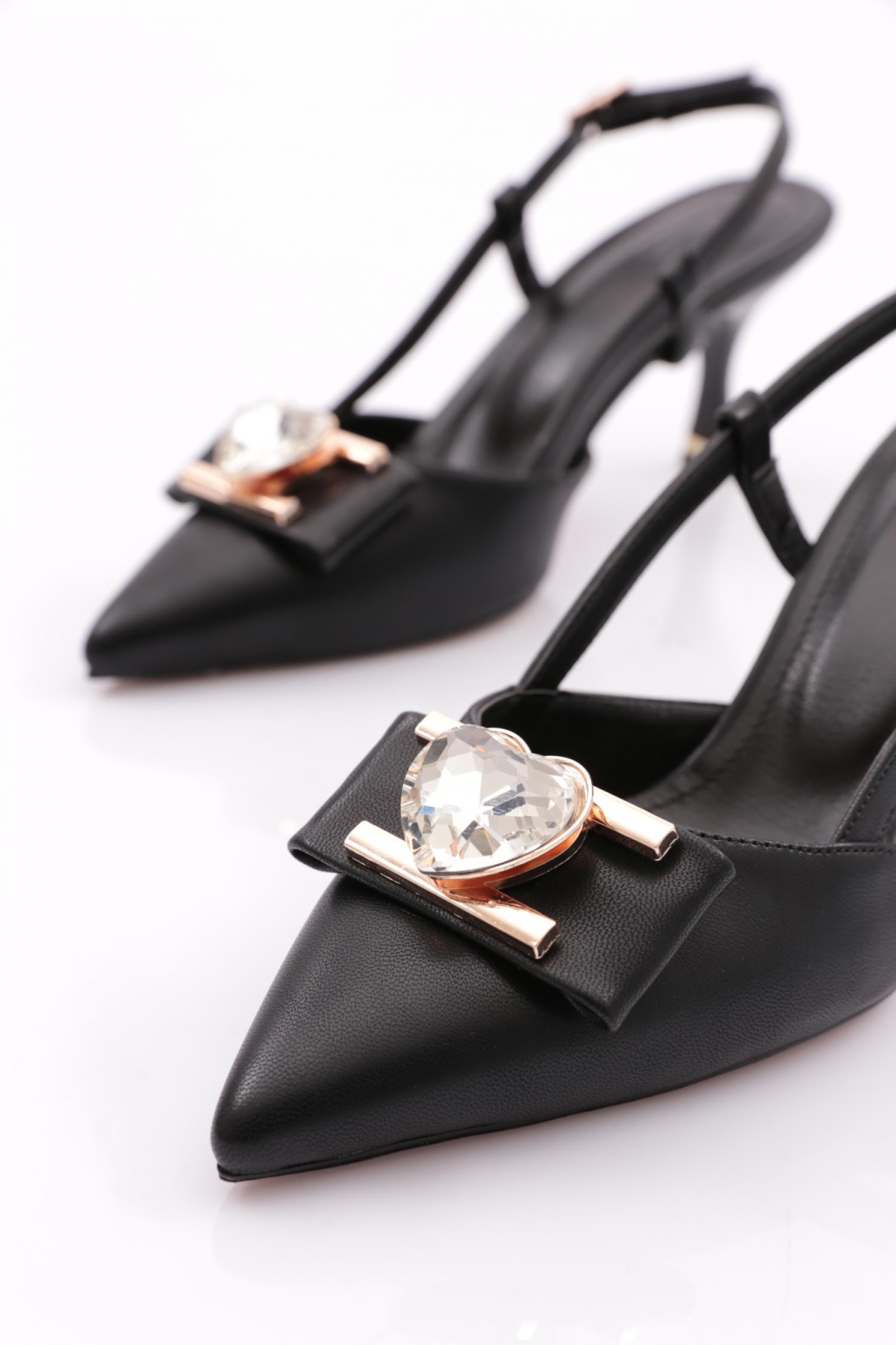 24209 Kadin Kalp Taş Süslemeli Topuklu Ayakkabi - Görsel 5