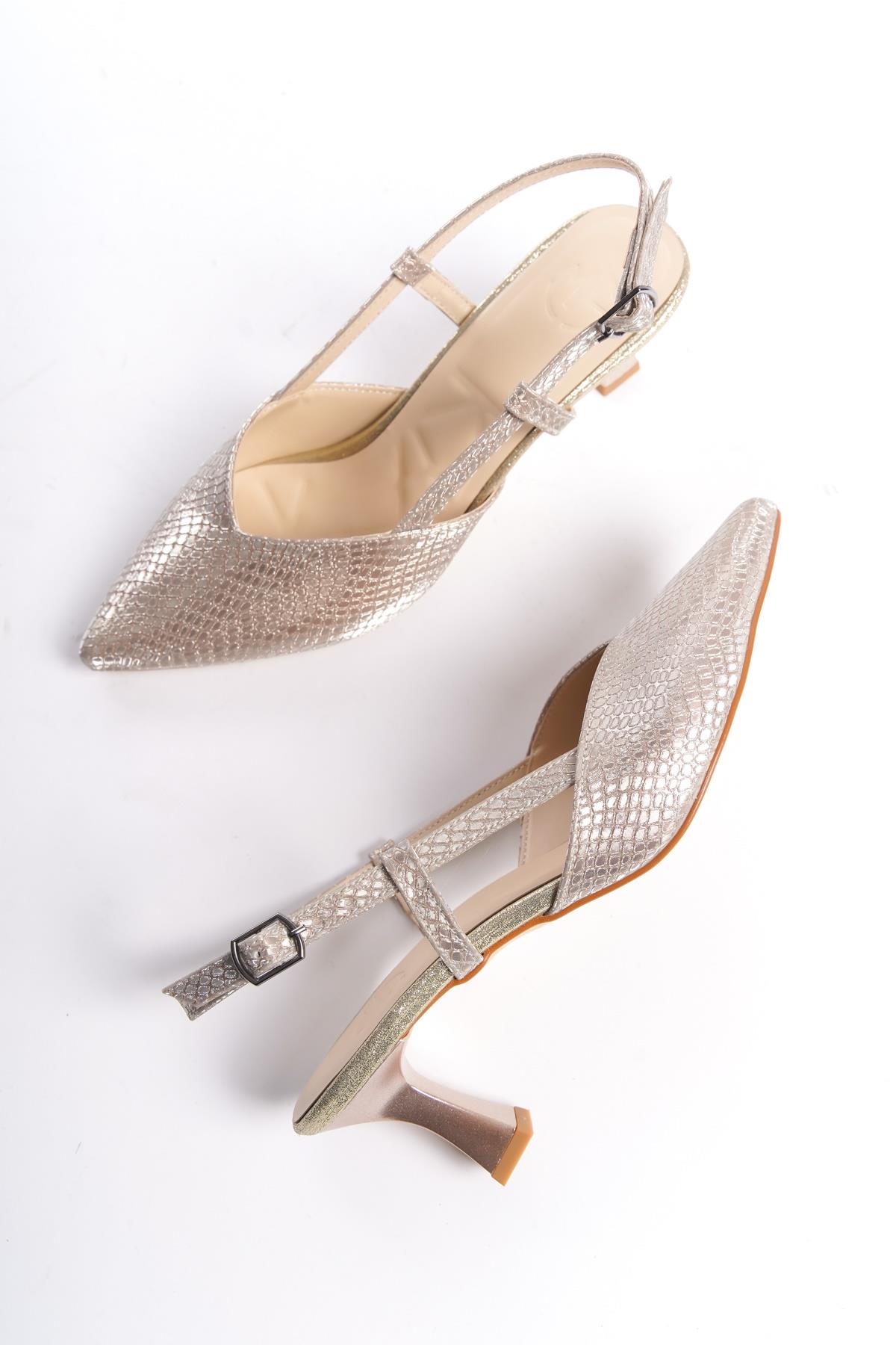 ParParS Parıltılı Altın Dore Kısa Topuklu Abiye Ayakkabı - Görsel 3