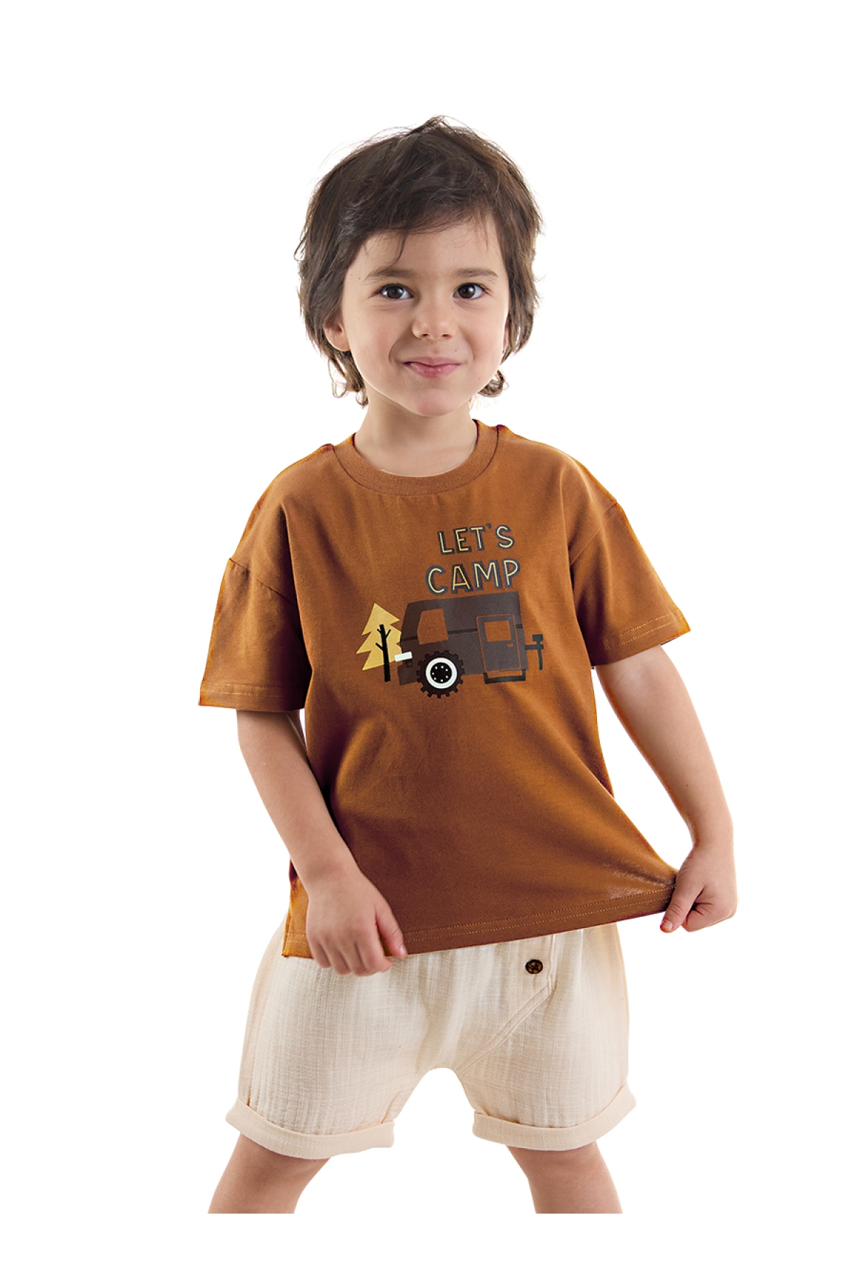 Erkek Bebek Çocuk Müslin Şort T-shirt Takım